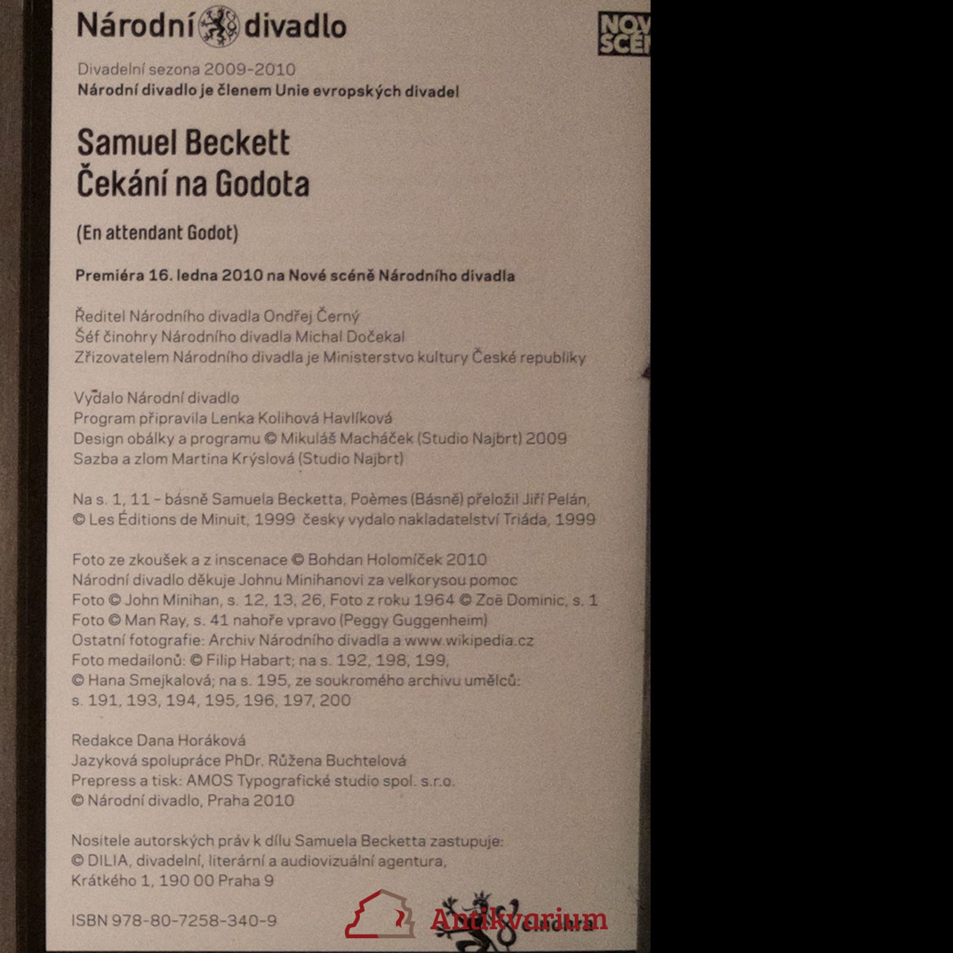 Lenka Kolihová Havlíková Čekání na Godota = Samuel Becket, En attendant Godot : [premiéra 16. ledna 2010 na Nové scéně Národního divadla]