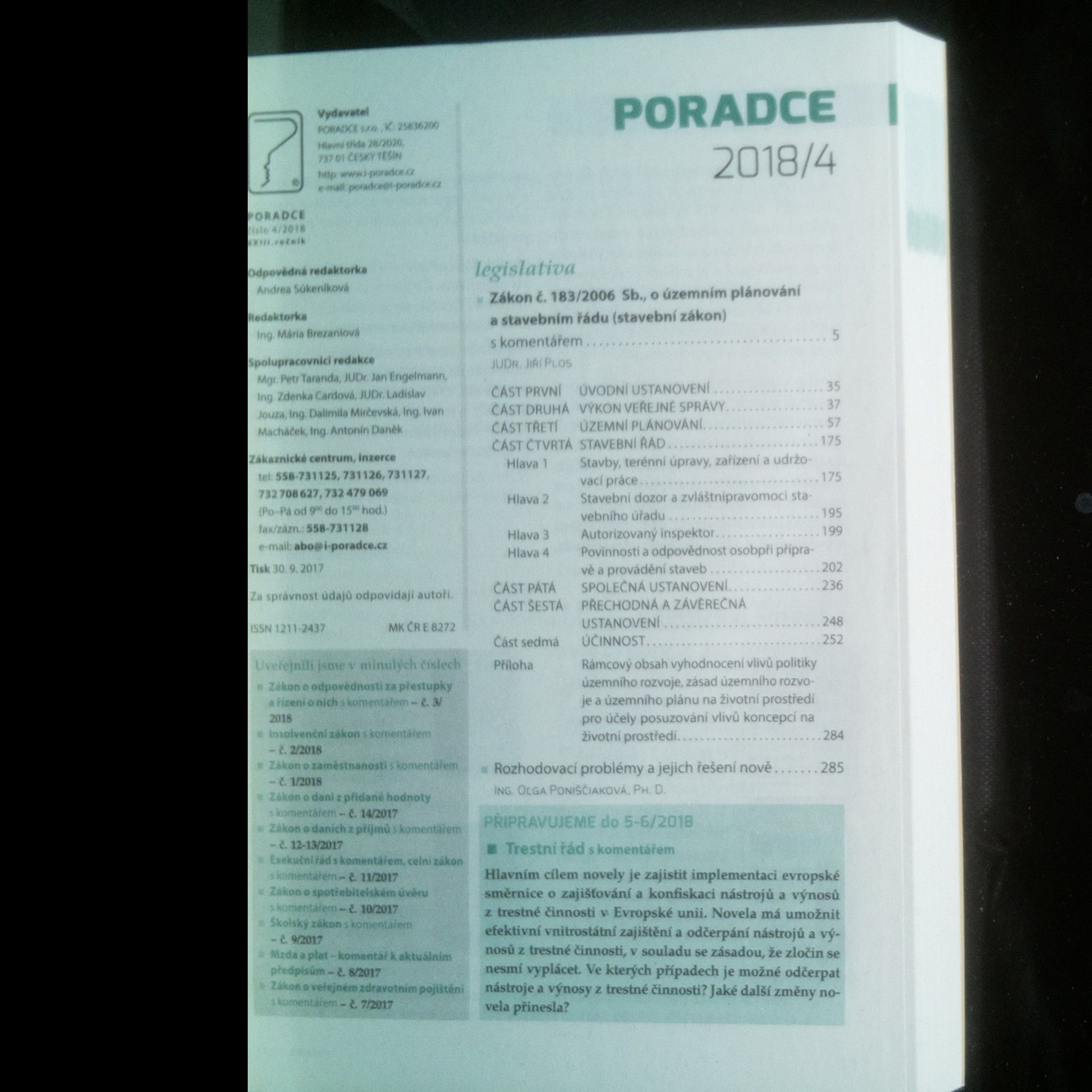 Various authors Poradce 2018. 4, Stavební zákon po poslední novele: úplné znění s komentářem