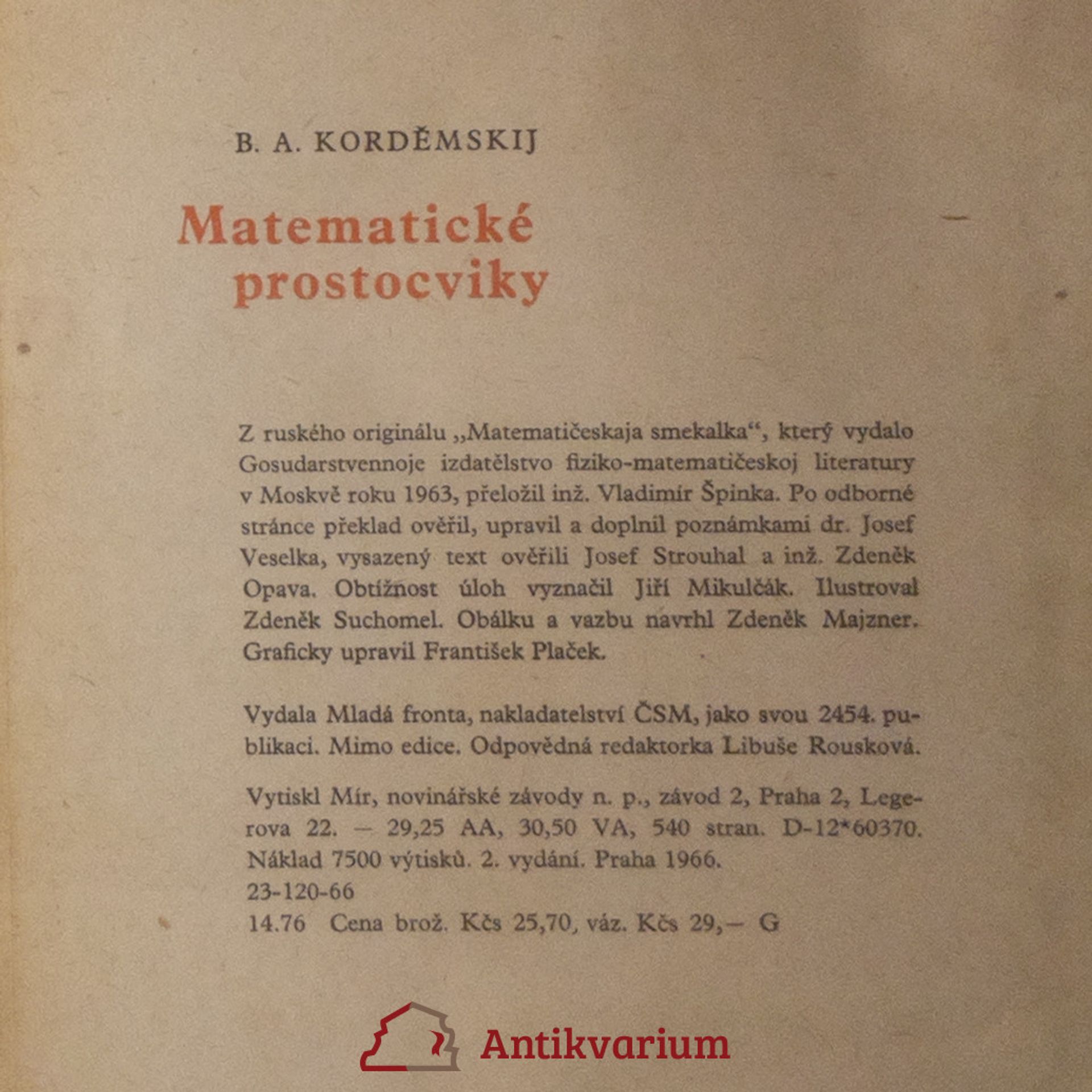 Boris Anastas jevič Kordemskij Matematické prostocviky