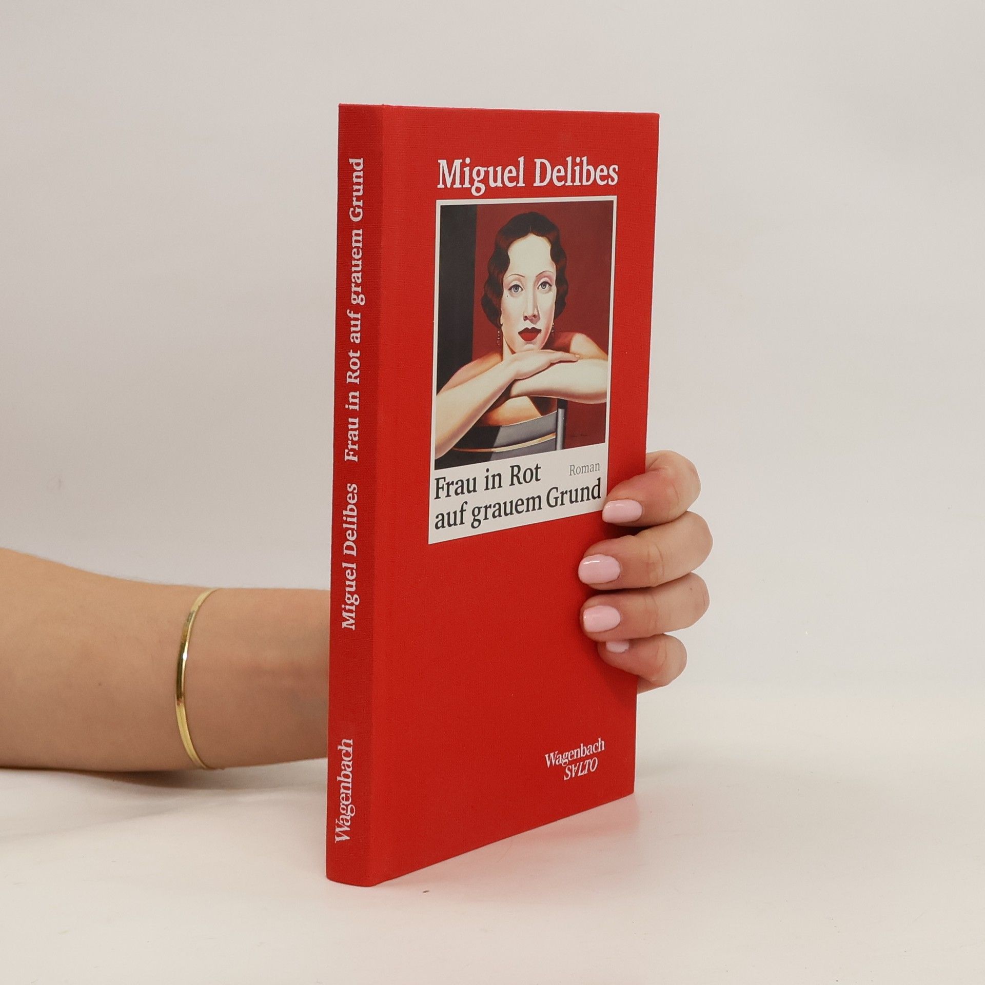 Miguel Delibes Frau in Rot auf grauem Grund