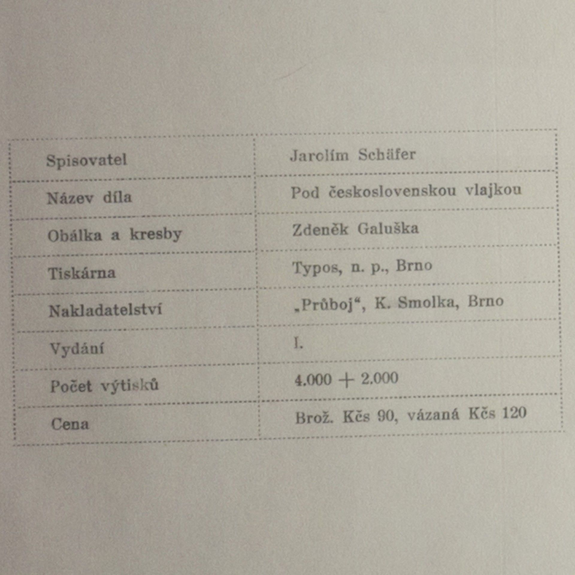 Jarolím Schäfer Pod československou vlajkou