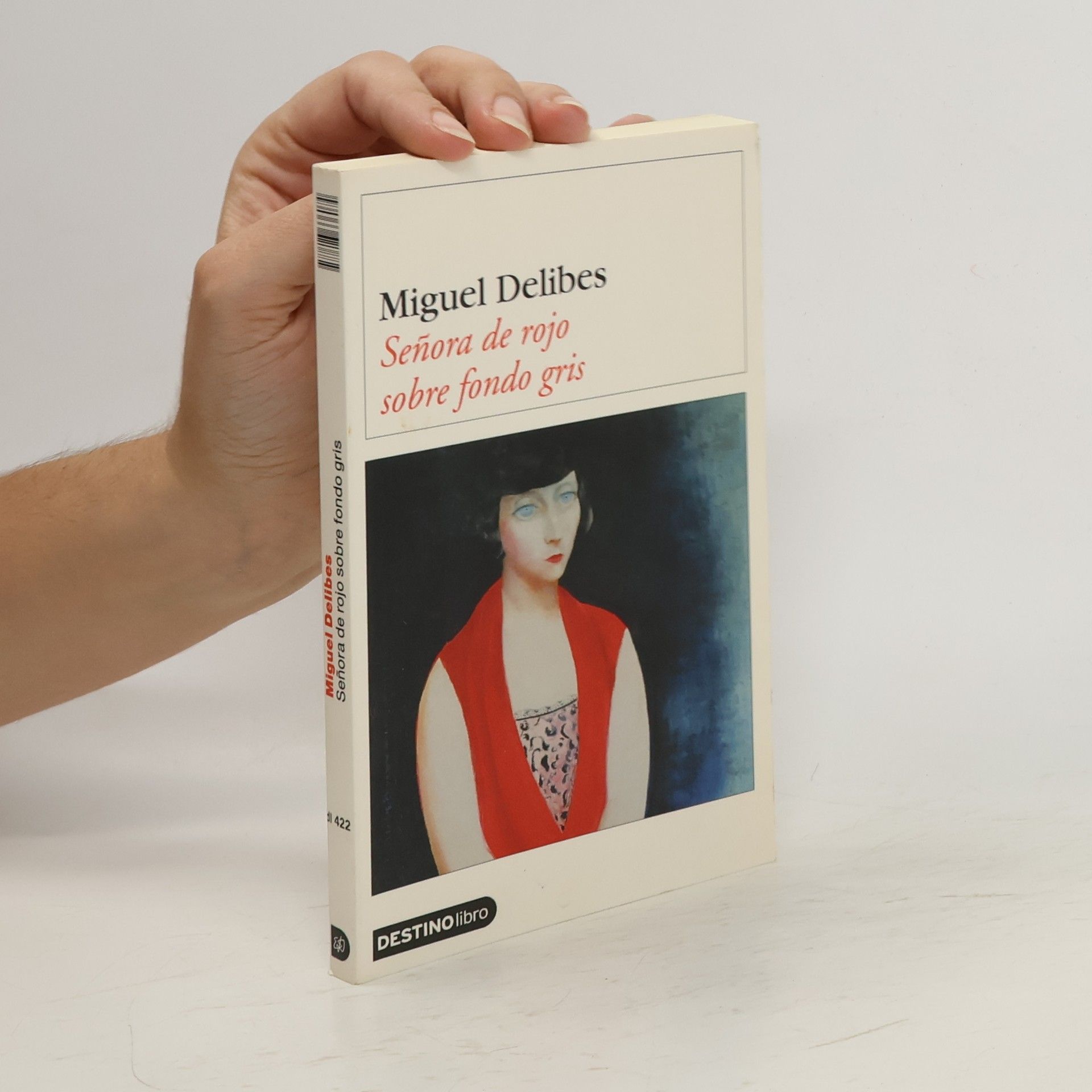 Miguel Delibes Señora de rojo sobre fondo gris