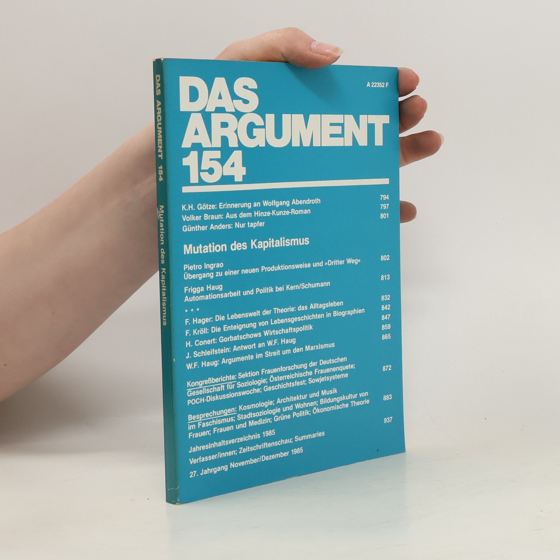 Autorenkollektiv Das Argument 154. Mutation des Kapitalismus