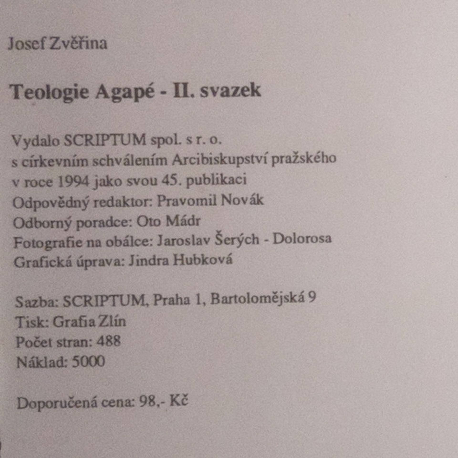 Josef Zvěřina Teologie Agapé. Svazek II.