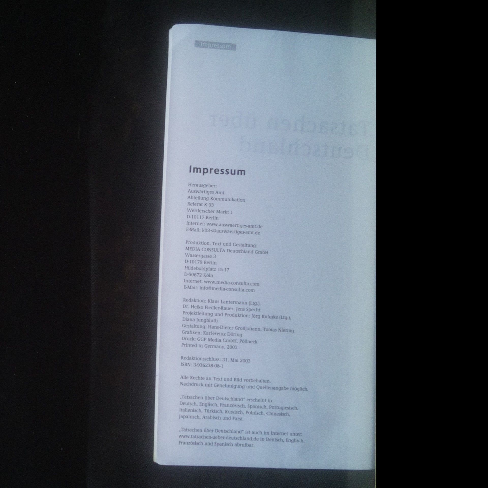 Collectif d'auteurs Tatsachen über Deutschland