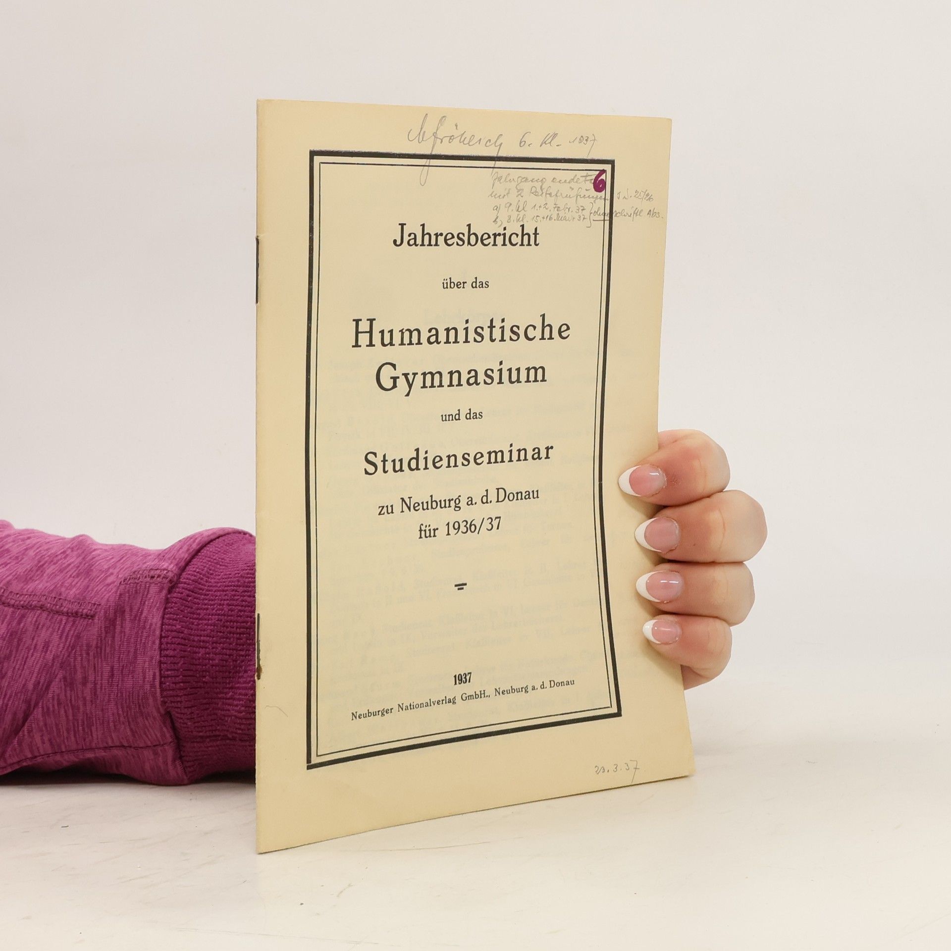 Auteurscollectief Jahresbericht über das humanistische Gymnasium und das Studienseminar zu Neuburg a. d. Donau für 1936/1937