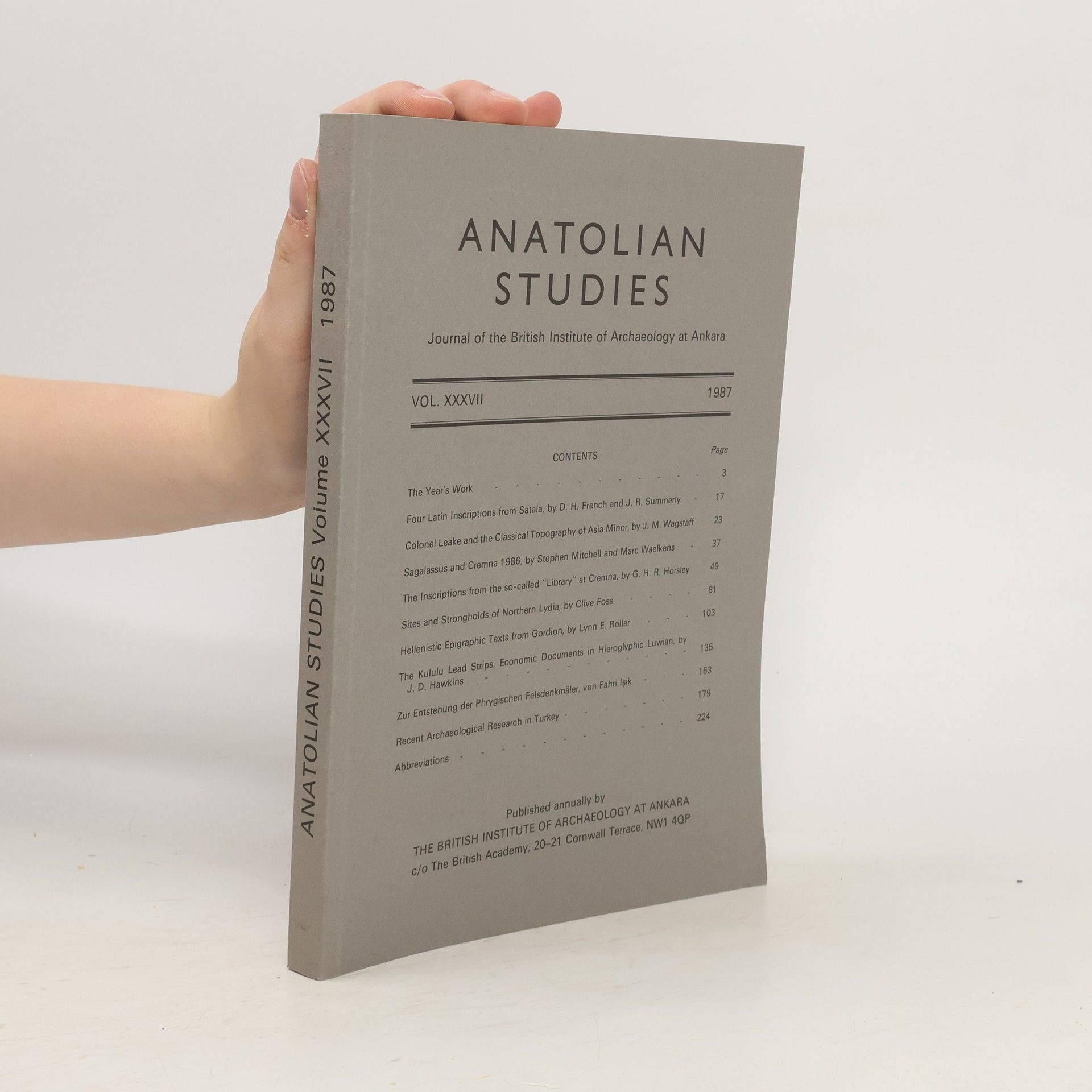 Kolektiv autorů Anatolian Studies. Volume XXXVII