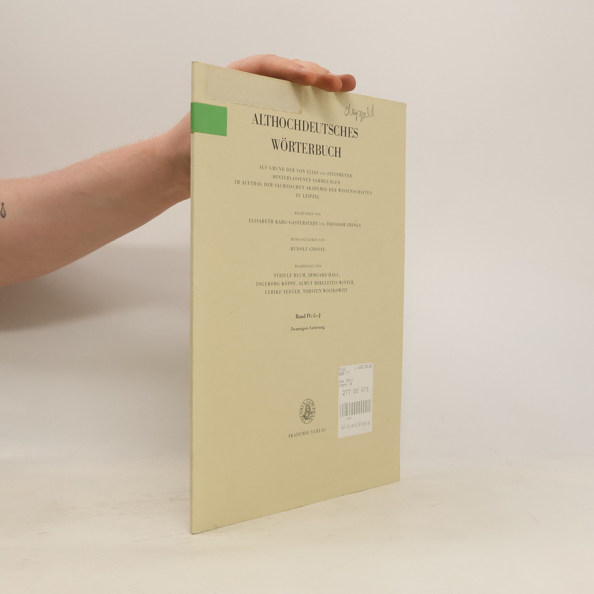 Elisabeth Karg-Gasterstädt Althochdeutsches Wörterbuch