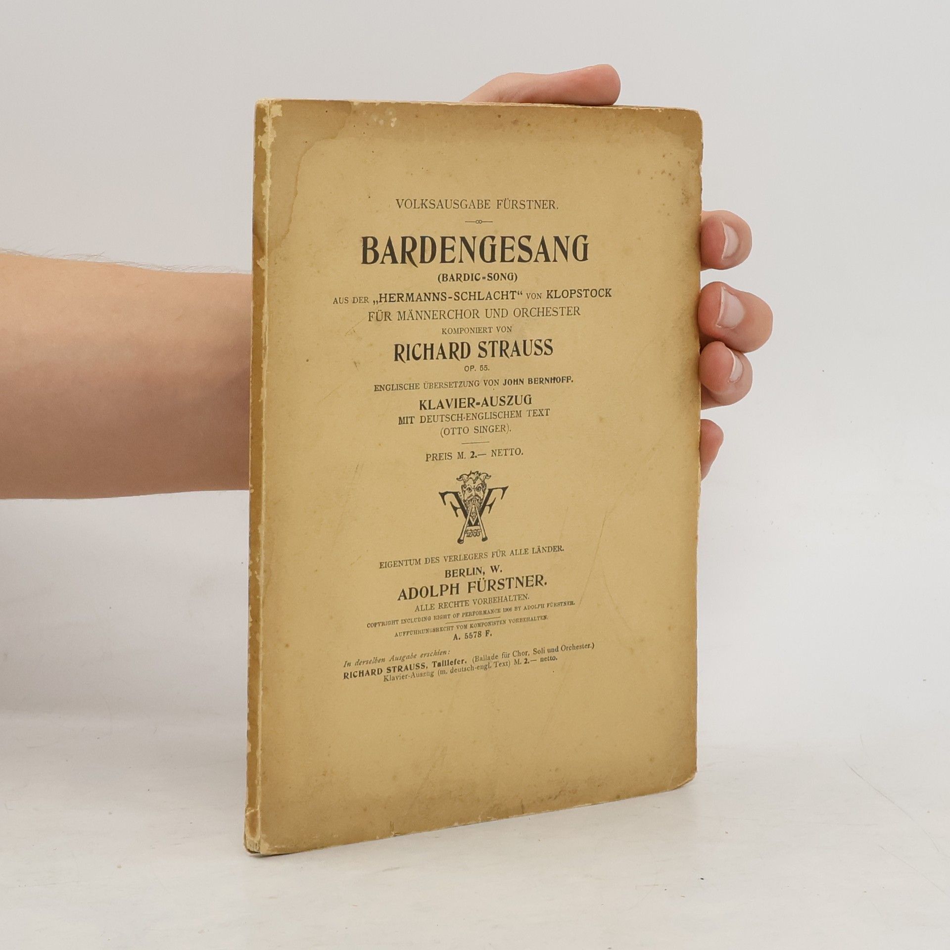 Richard Strauss Volksausgabe fürstner. Bardengesang