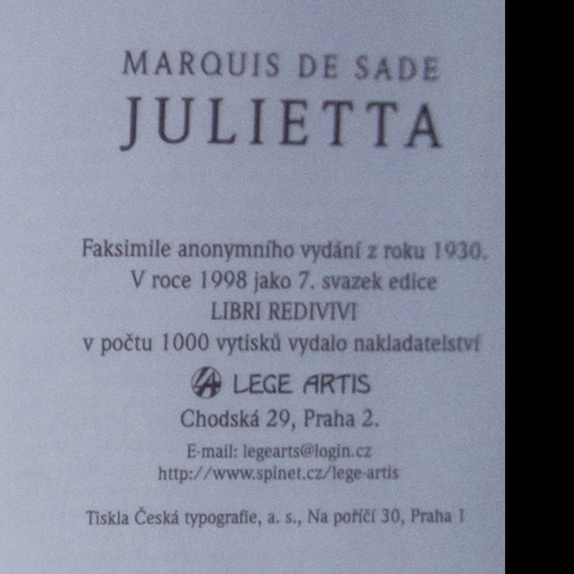 Donatien Alphonse François marquis de Sade Julietta čili Slasti neřesti