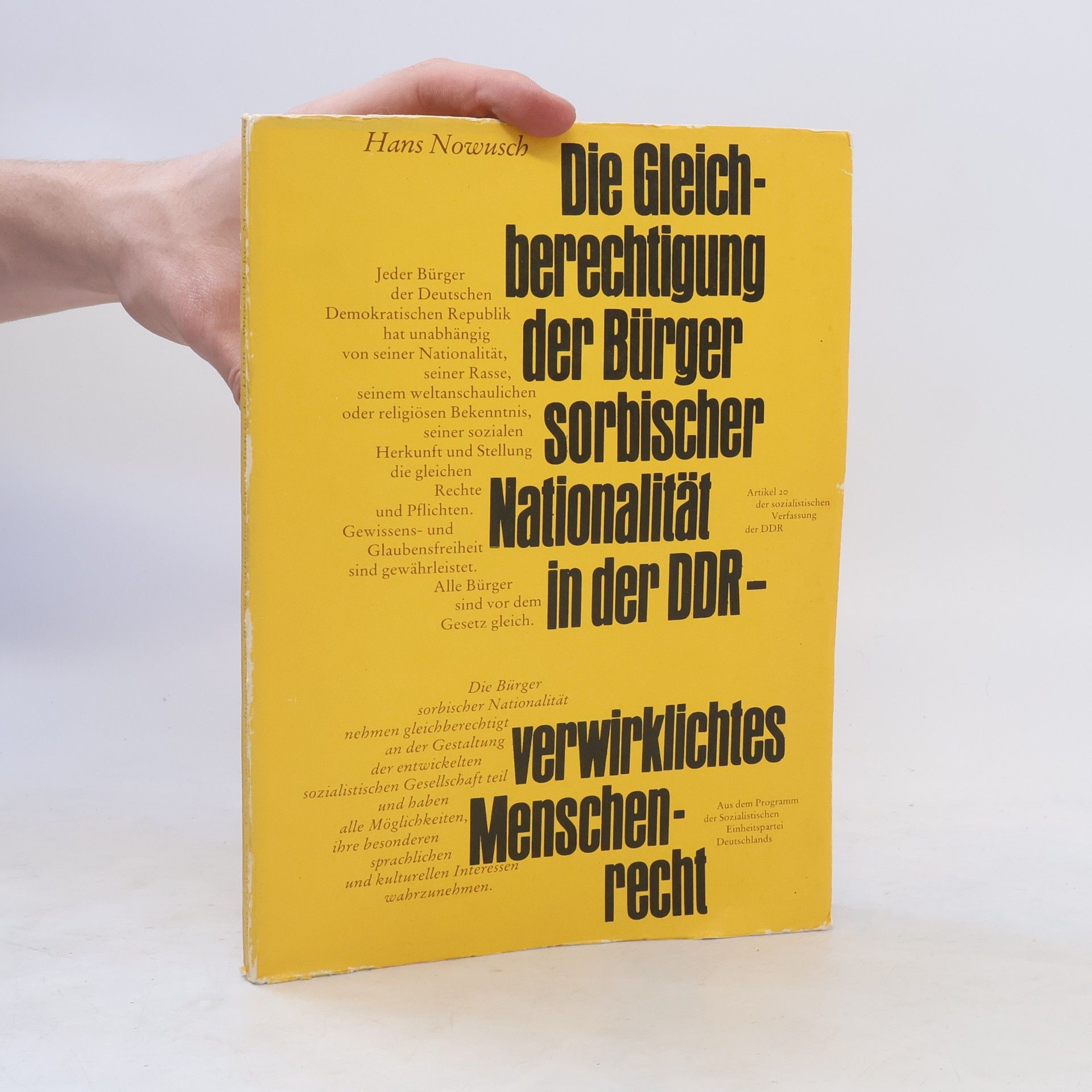 Hans Nowusch Die Gleichberechtigung der Bürger sorbischer Nationalität in der DDR - verwirklichtes Menschenrecht