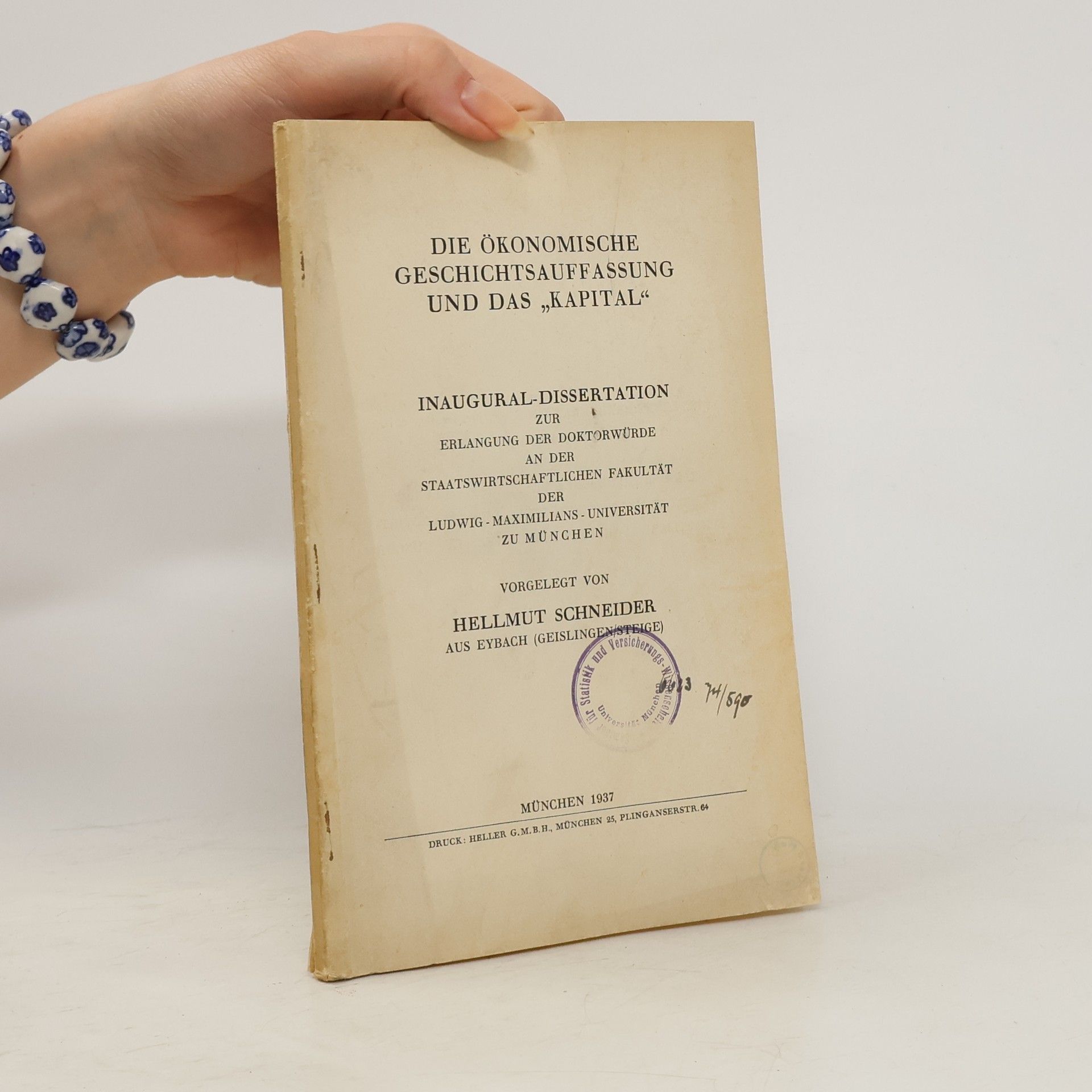 Hellmut Schneider Die ökonomische Geschichtsauffassung und das "Kapital"