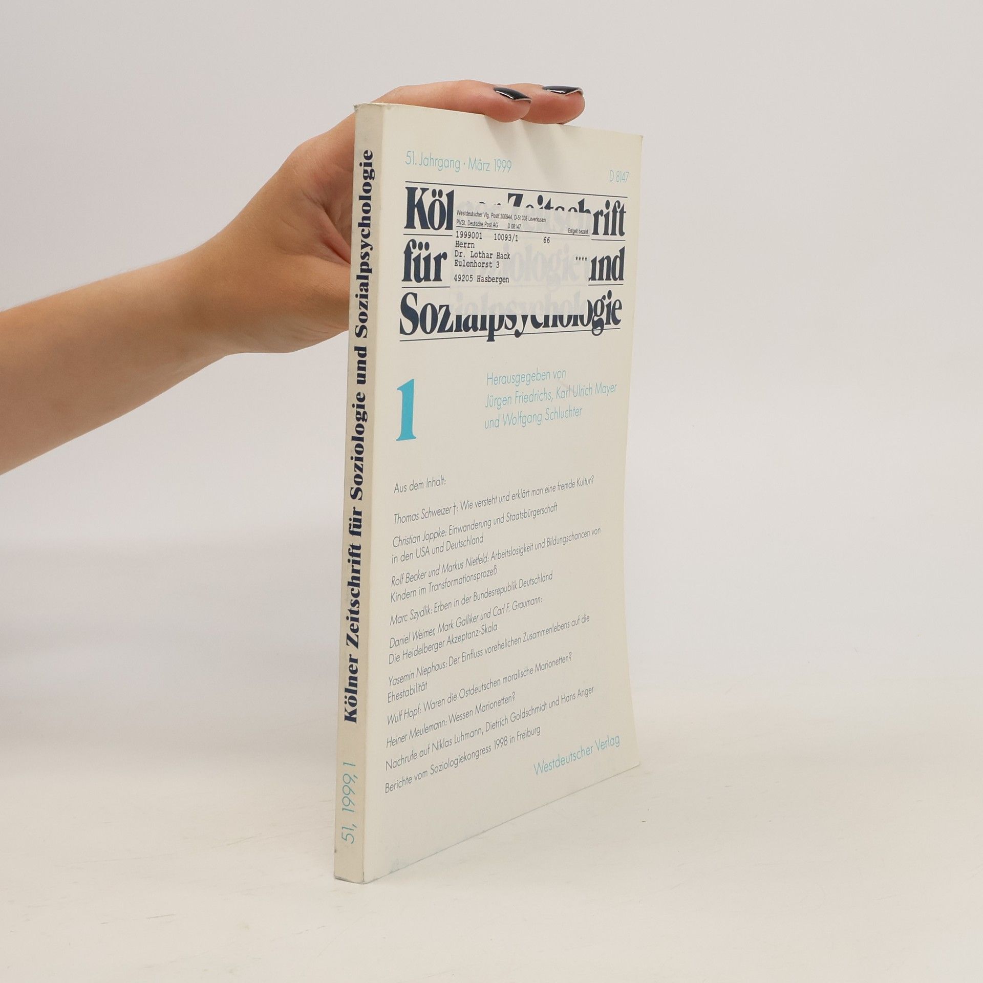 Jürgen Friedrich  Kölner Zeitschrift für Soziologie und Sozialpsychologie
