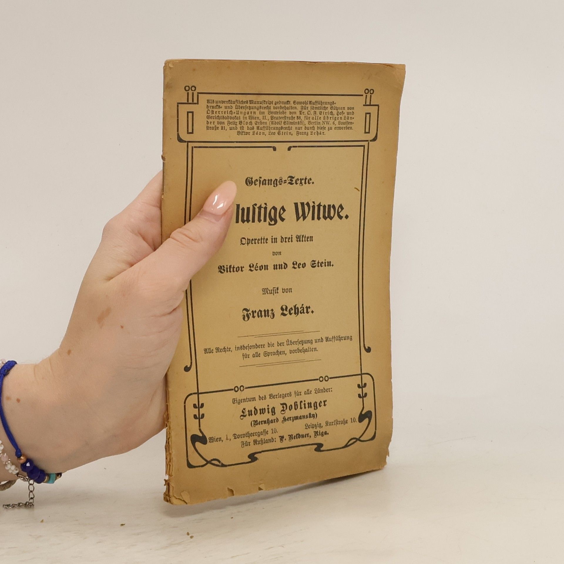 Franz Lehár Text der Gesänge. Die lustige Witwe