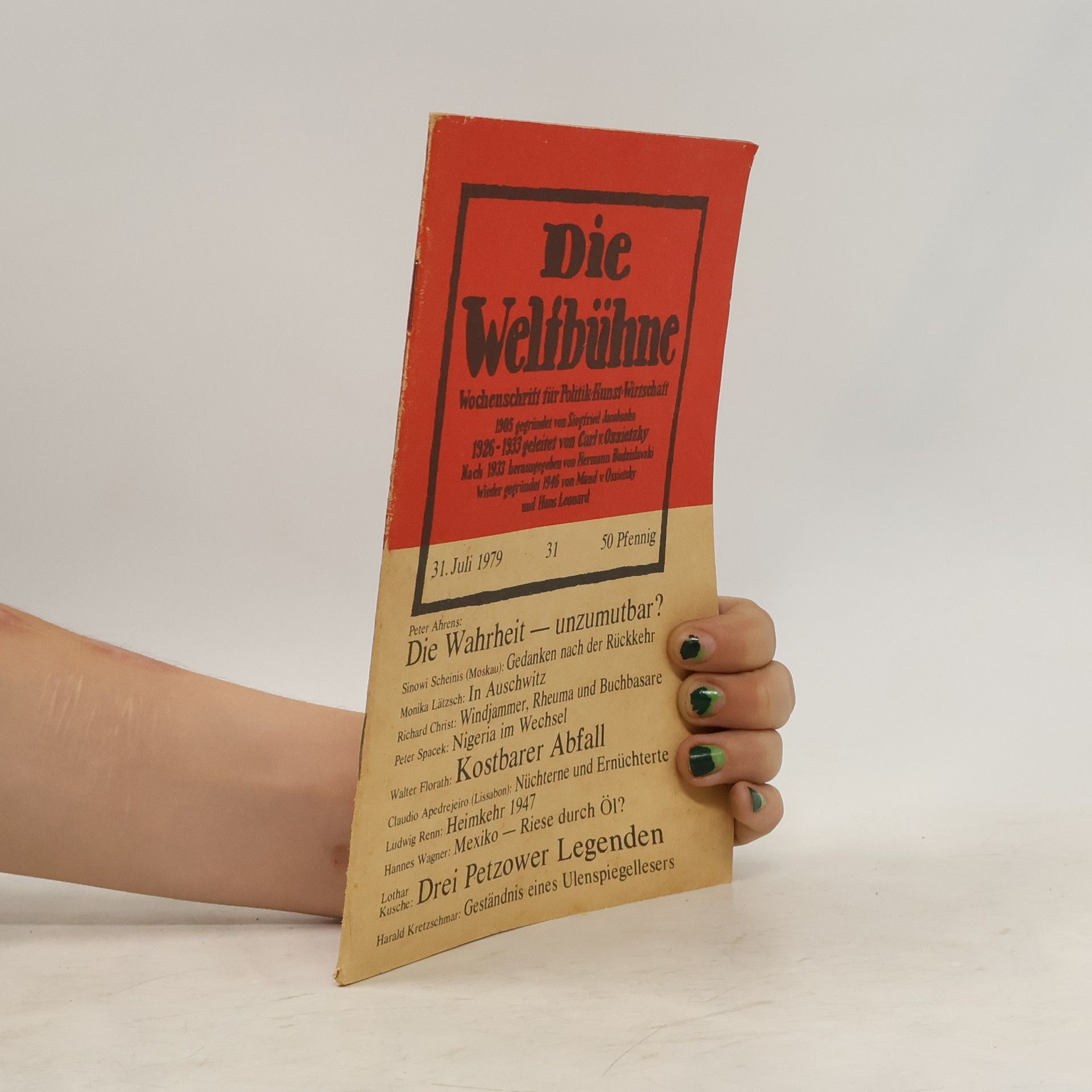 Autores varios Die Welfbühne 31. Wochenschrift fur Pohtik Hunt Wirtschaft