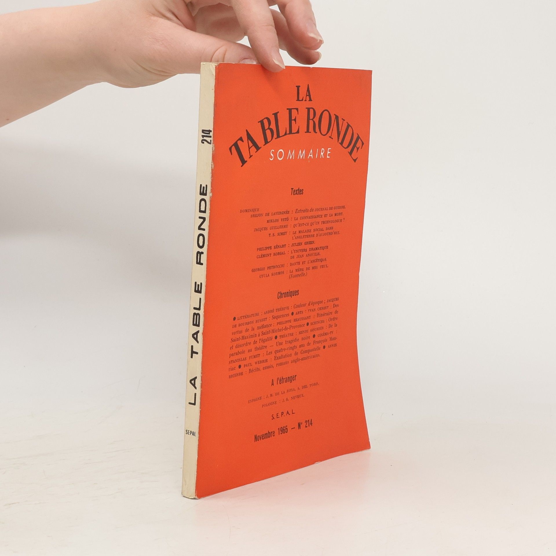 Collectif d'auteurs La Table ronde. Sommaire 214