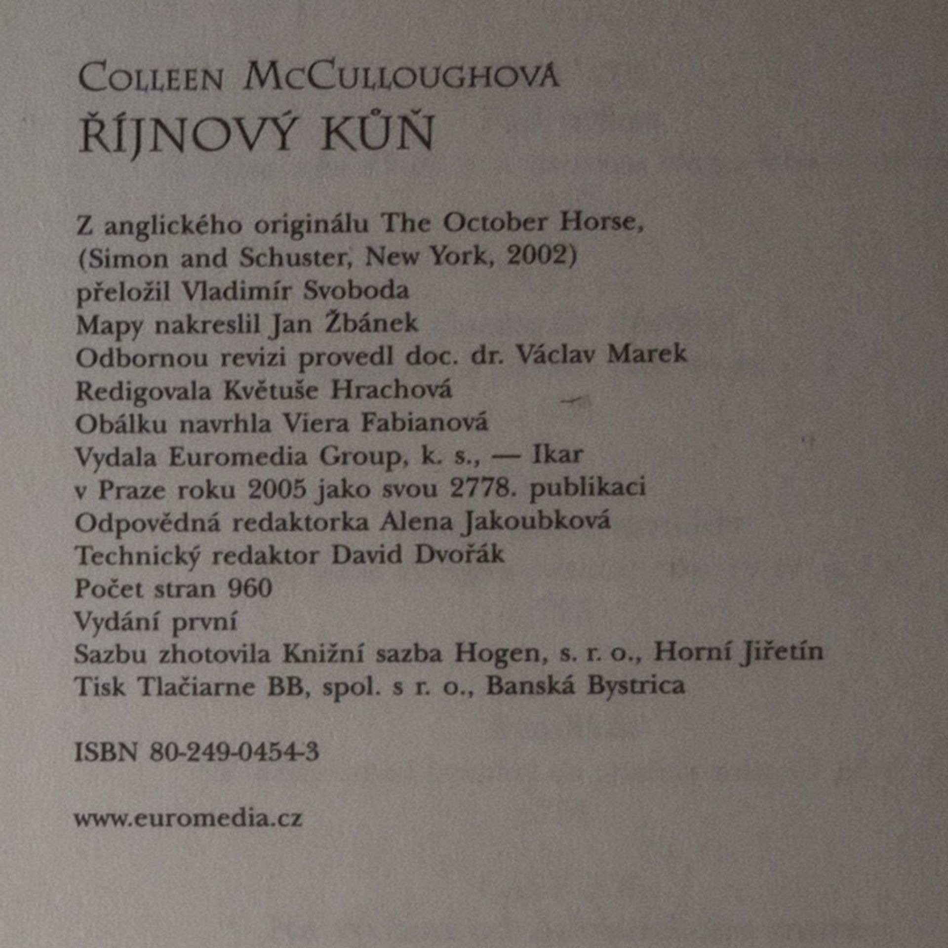 Colleen McCullough Říjnový kůň