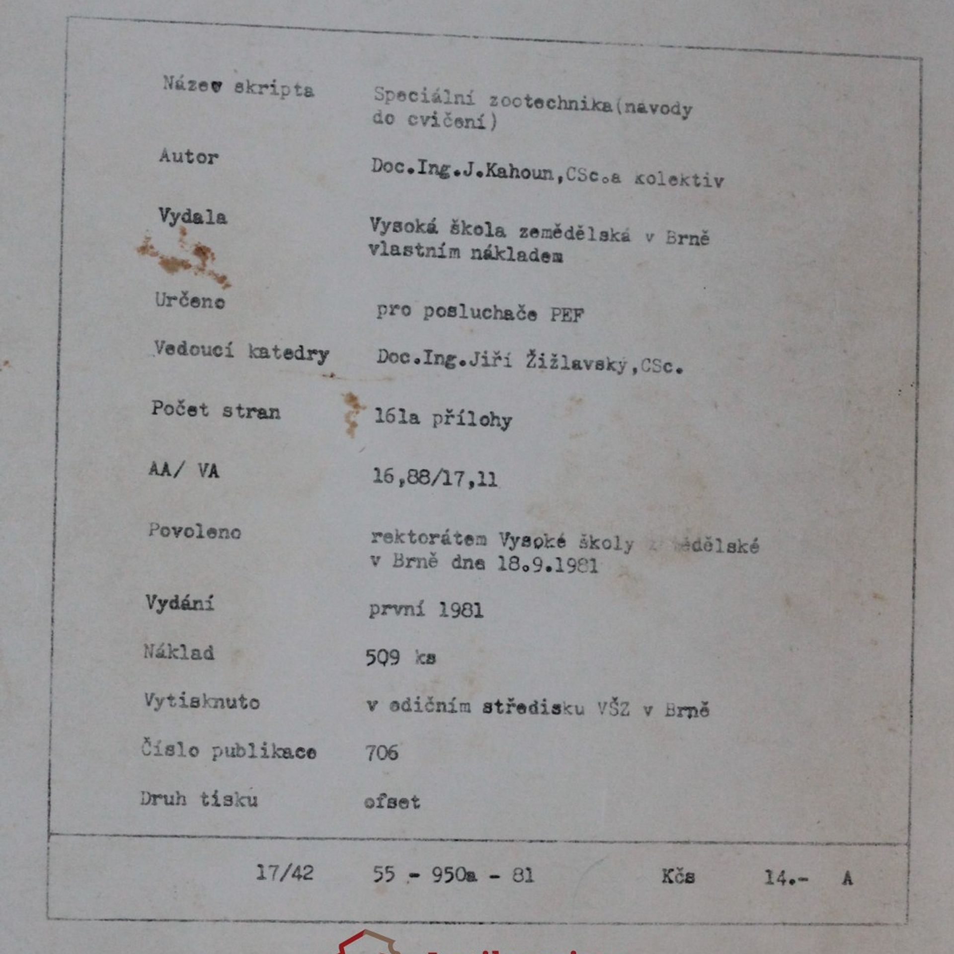 Jindřich Kahoun Speciální zootechnika : Určeno pro posl. provozně-ekon. fak.