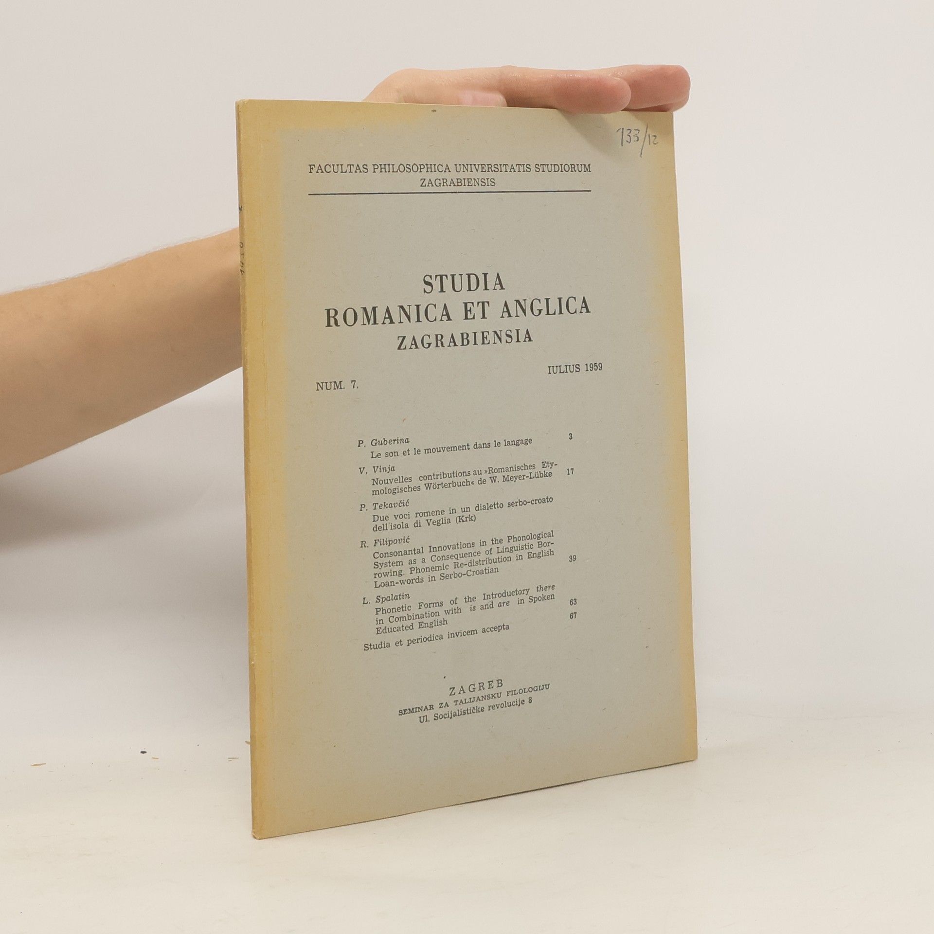 Autores varios Studia Romanica et Anglica Zagrabiensia Num.7