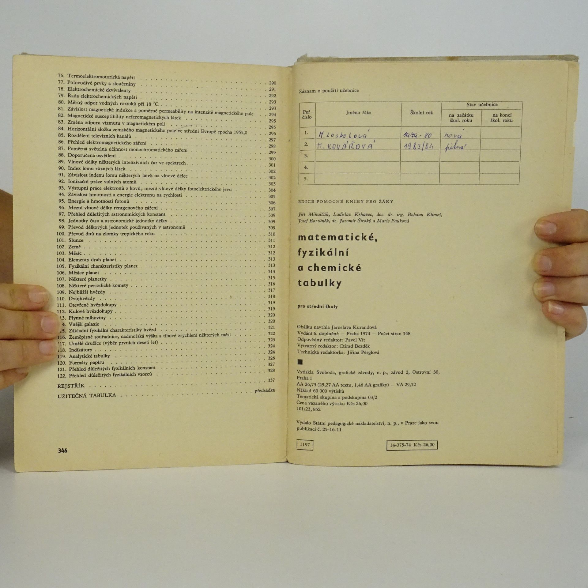 Collectif d'auteurs Matematické, fyzikální a chemické tabulky pro střední školy