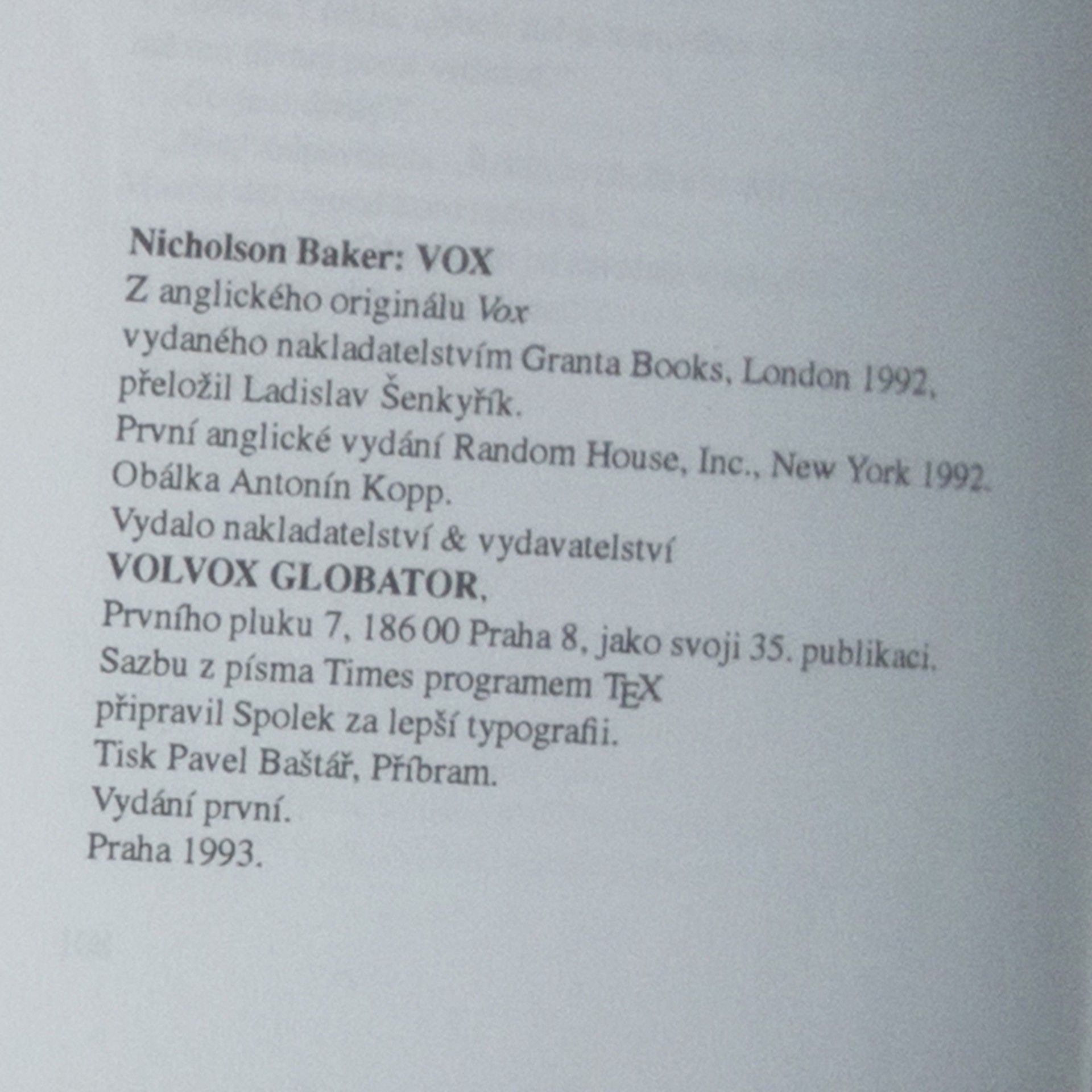 Nicholson Baker Vox