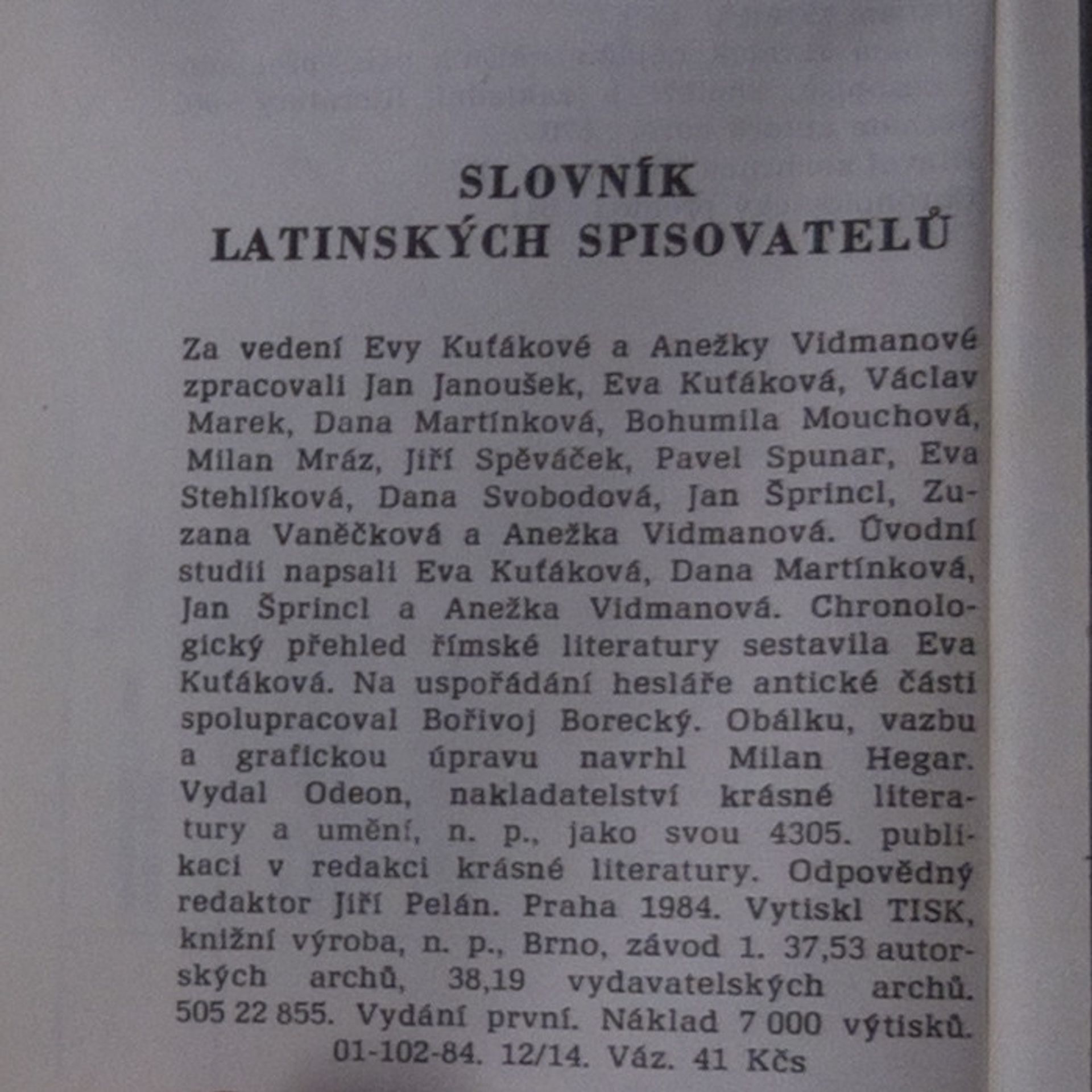 Eva Kuťáková Slovník latinských spisovatelů