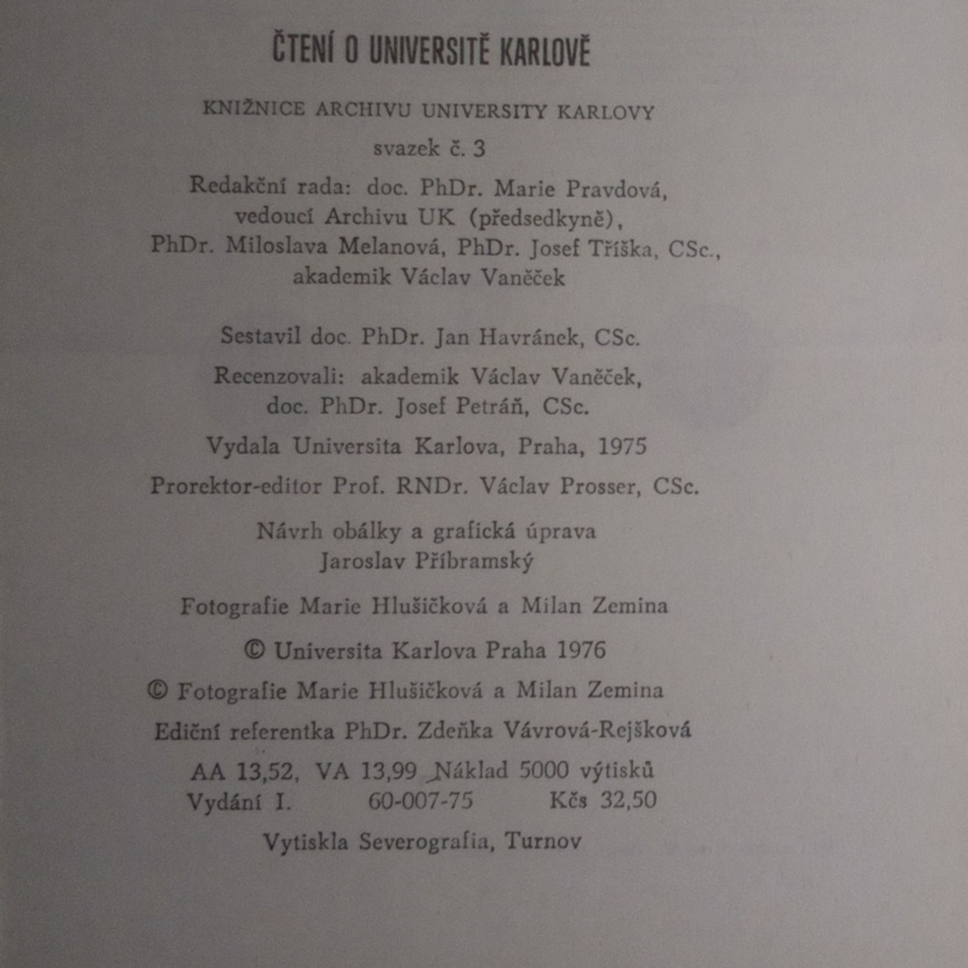 Jan Havránek Čtení o Universitě Karlově