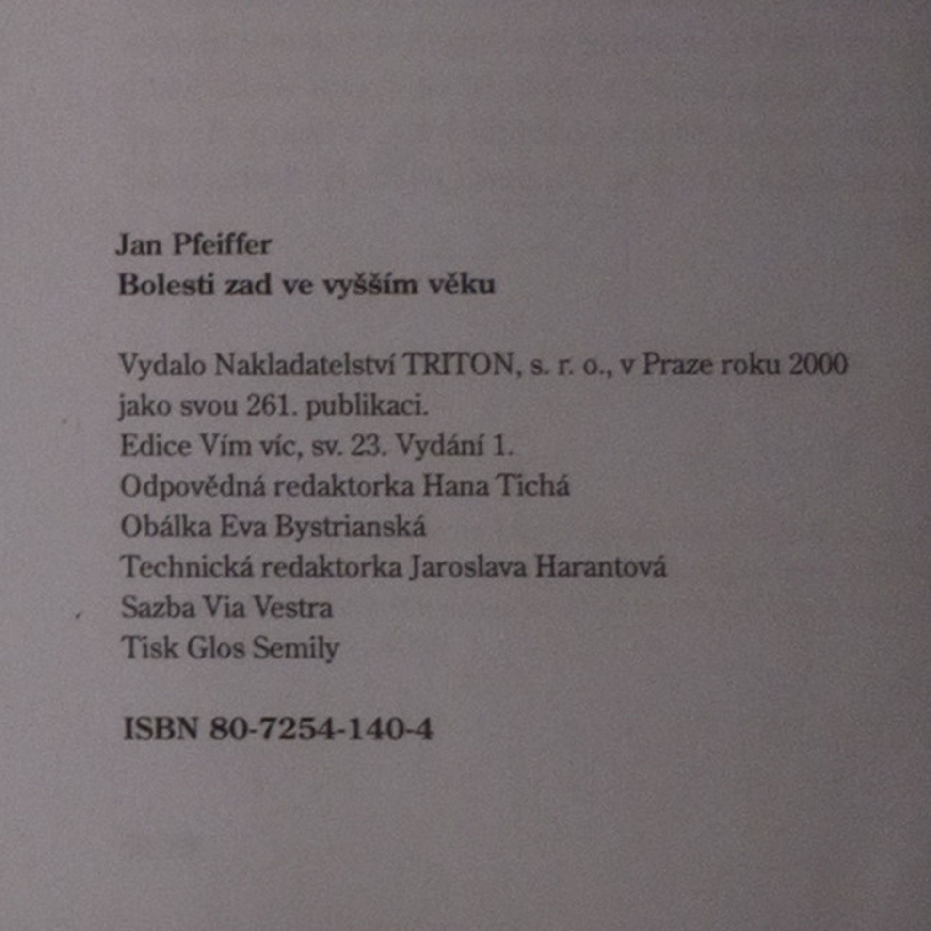 Jan Pfeiffer Bolesti zad ve vyšším věku