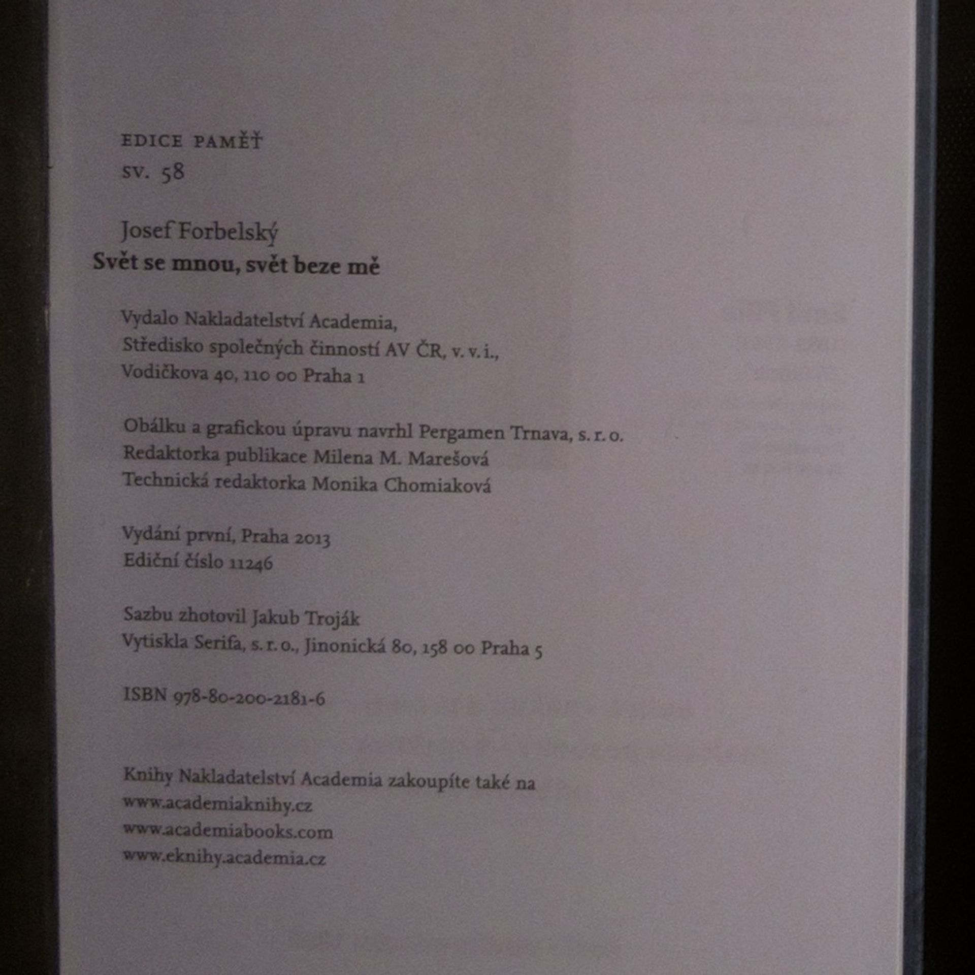 Josef Forbelský Svět se mnou, svět beze mě