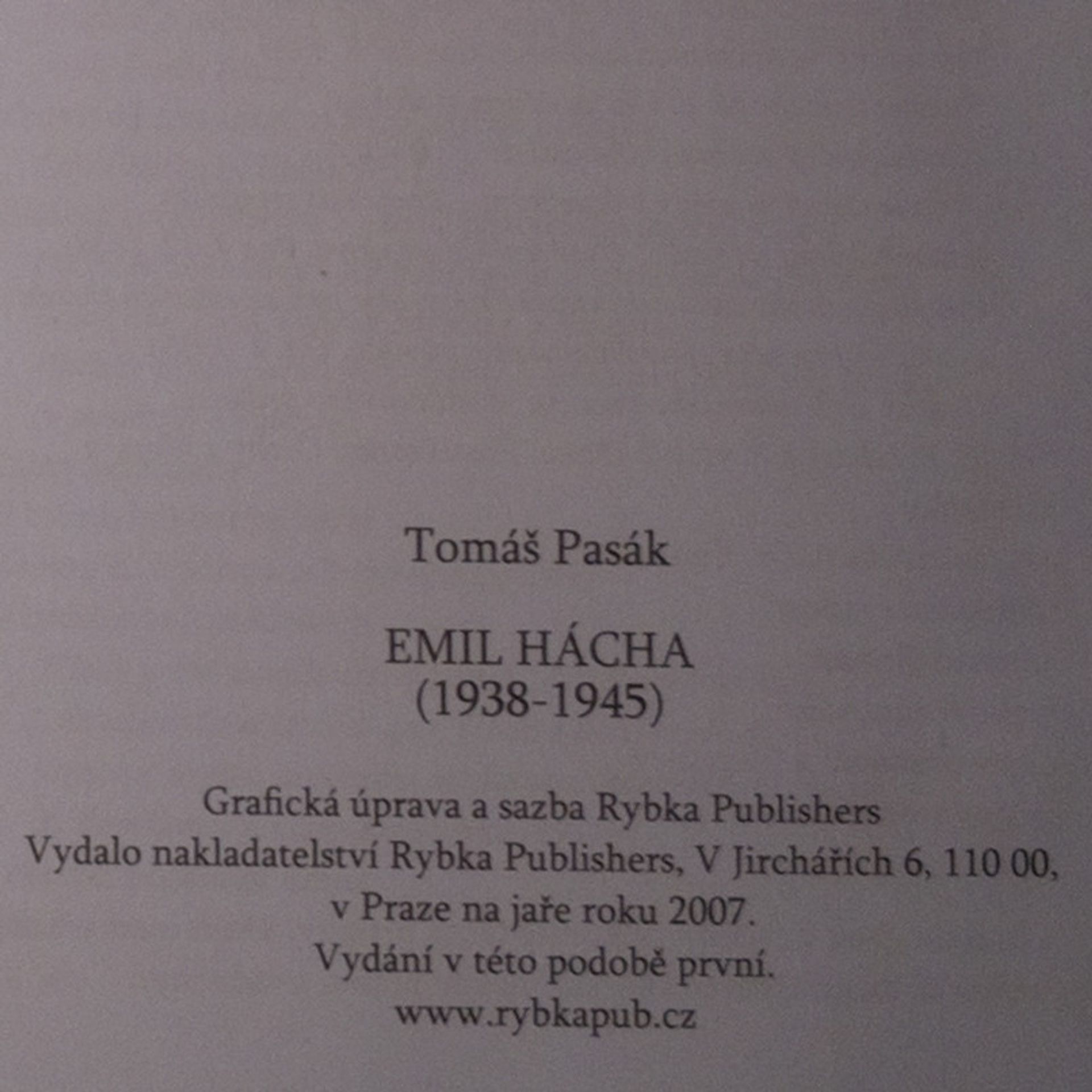 Tomáš Pasák Emil Hácha (1938-1945)