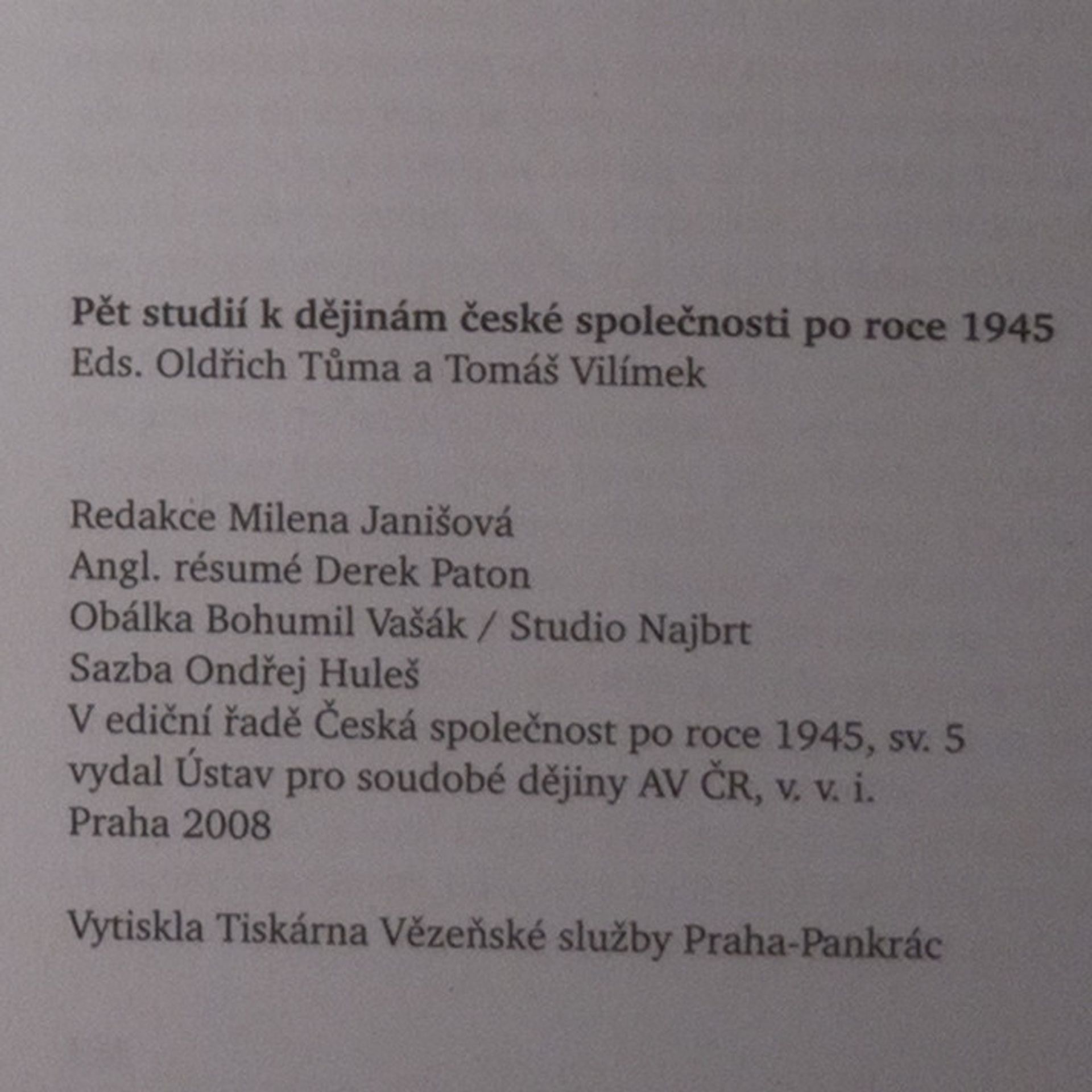 Oldřich Tůma Pět studií k dějinám české společnosti po roce 1945