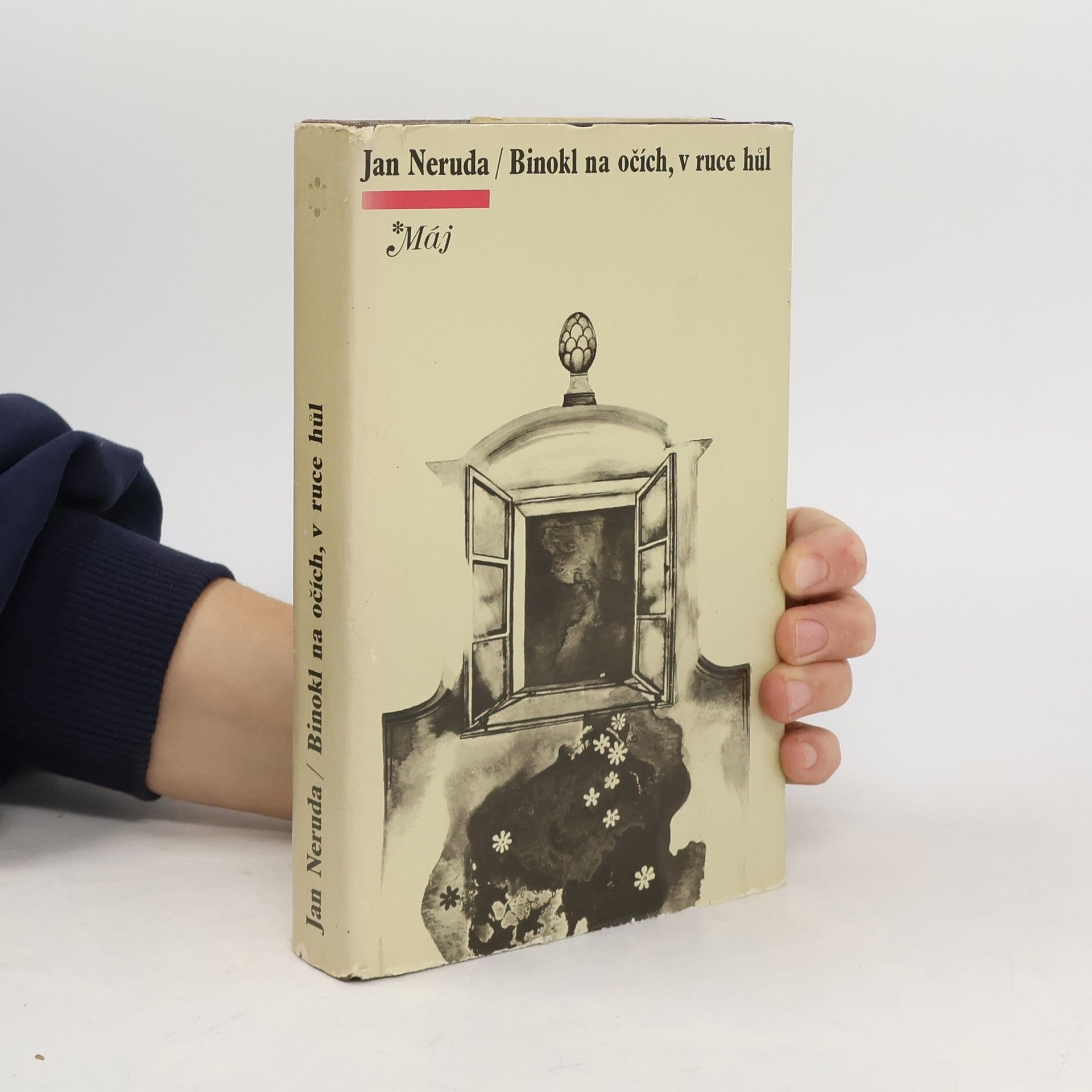 Jan Neruda Binokl na očích, v ruce hůl