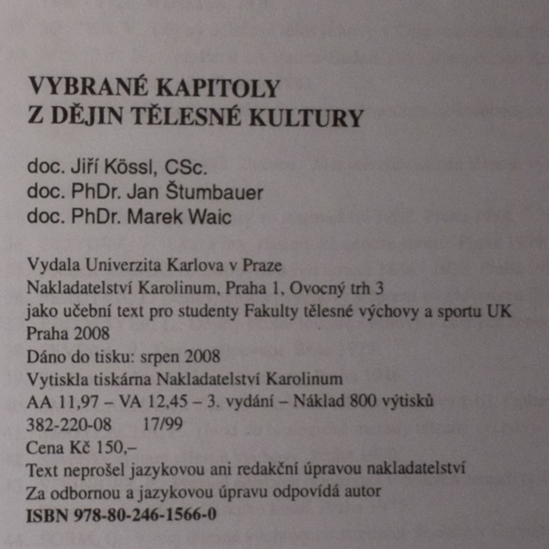 Marek Waic Vybrané kapitoly z dějin tělesné kultury