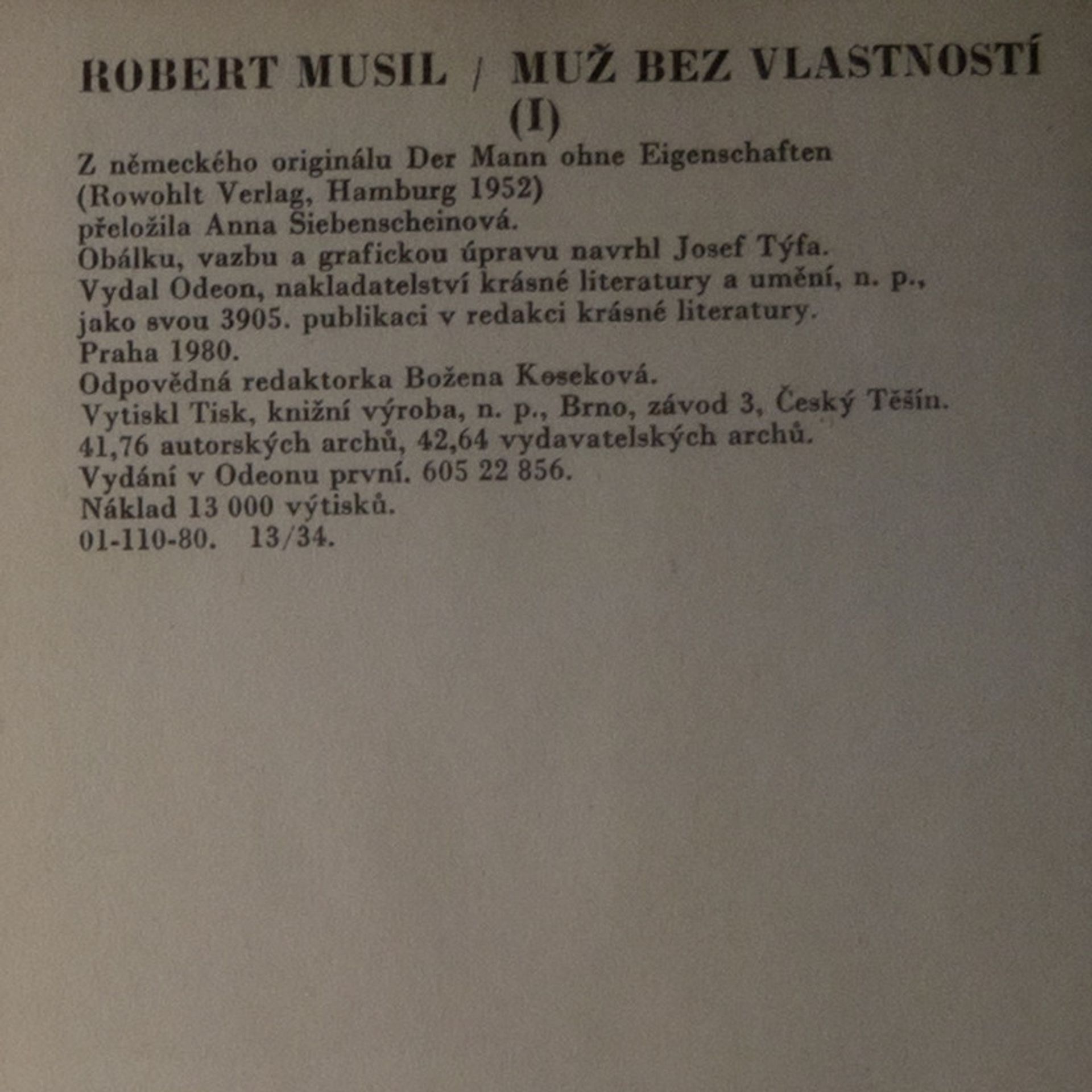 Robert Musil Muž bez vlastností I.-II.