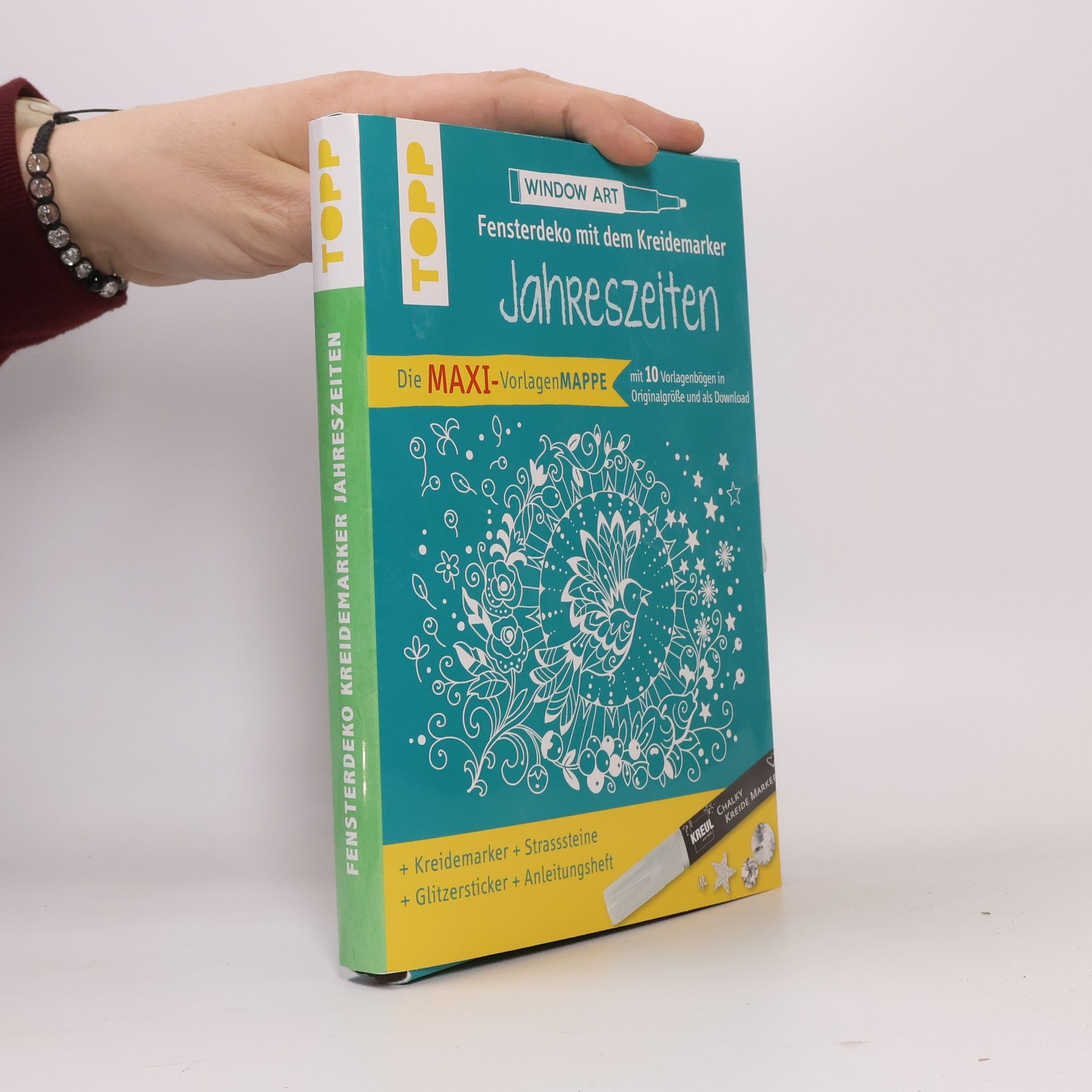 Ursula Schwab Maxi-Vorlagenmappe Fensterdeko mit dem Kreidemarker - Jahreszeiten. Inkl. Original Kreul-Kreidemarker, Sticker und Glitzer-Steinchen