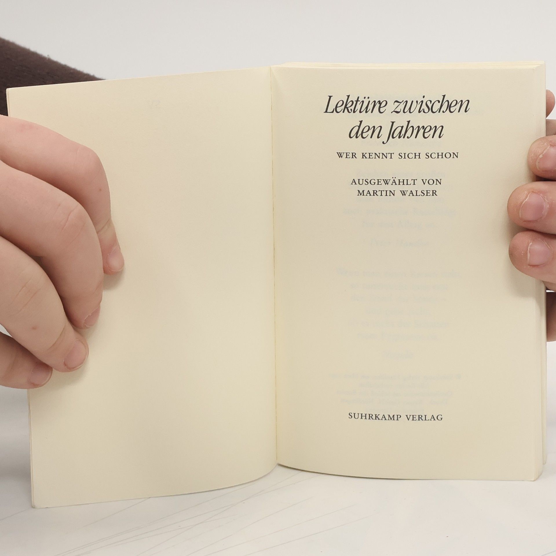 Martin Walser Wer kennt sich schon Lektüre zwischen den Jahren ausgewählt