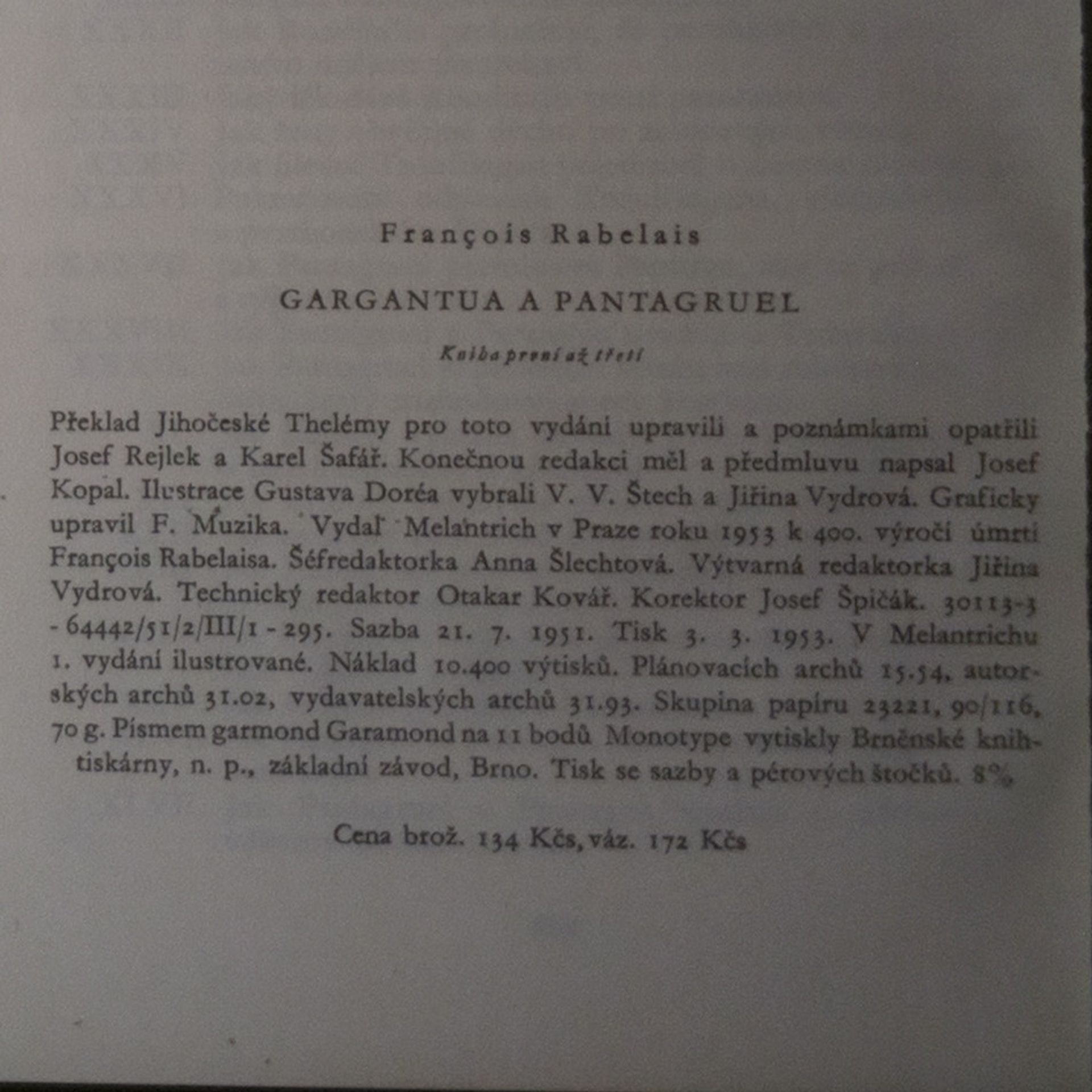 François Rabelais Gargantua a Pantagruel (5 dílů ve 2 svazcích)