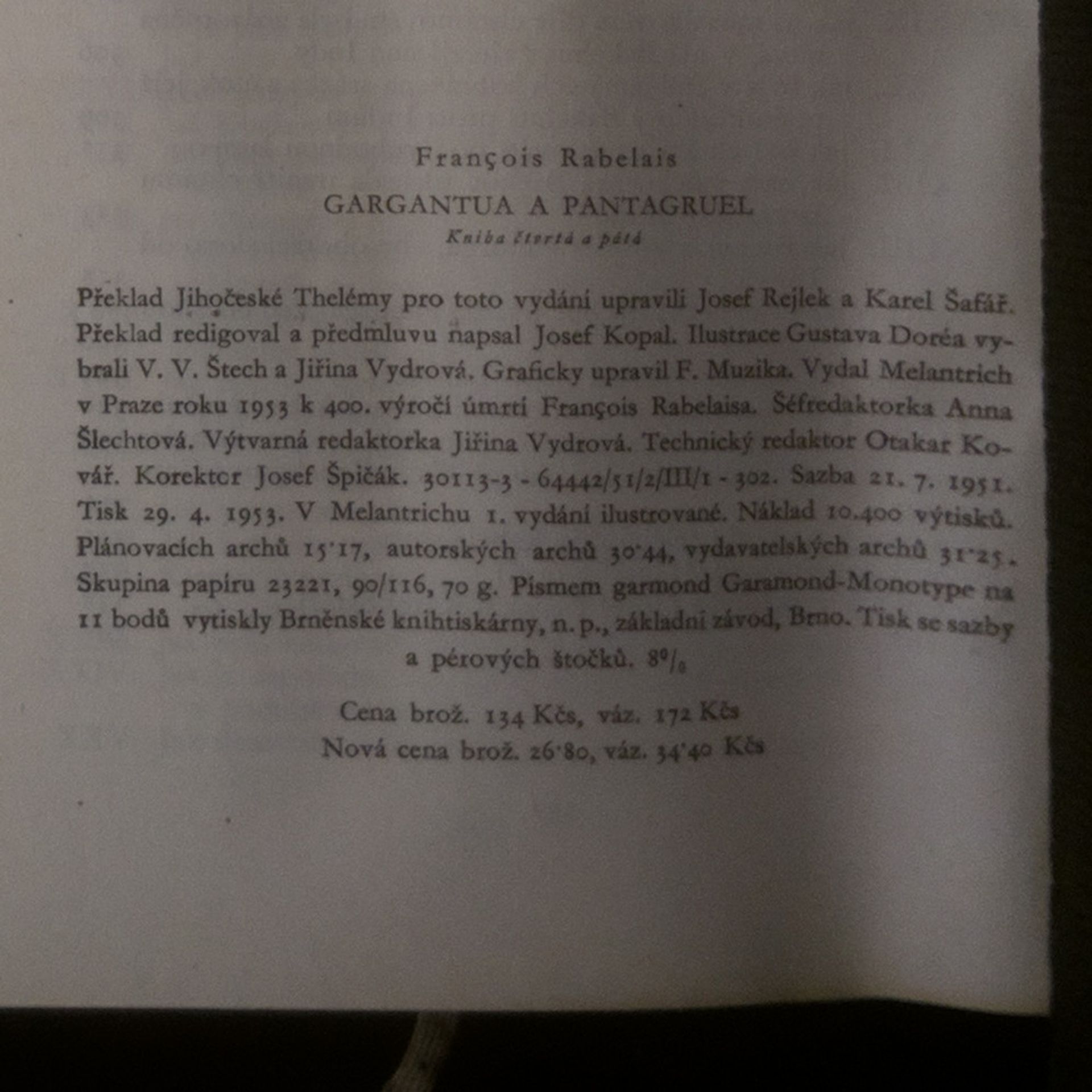 François Rabelais Gargantua a Pantagruel (5 dílů ve 2 svazcích)