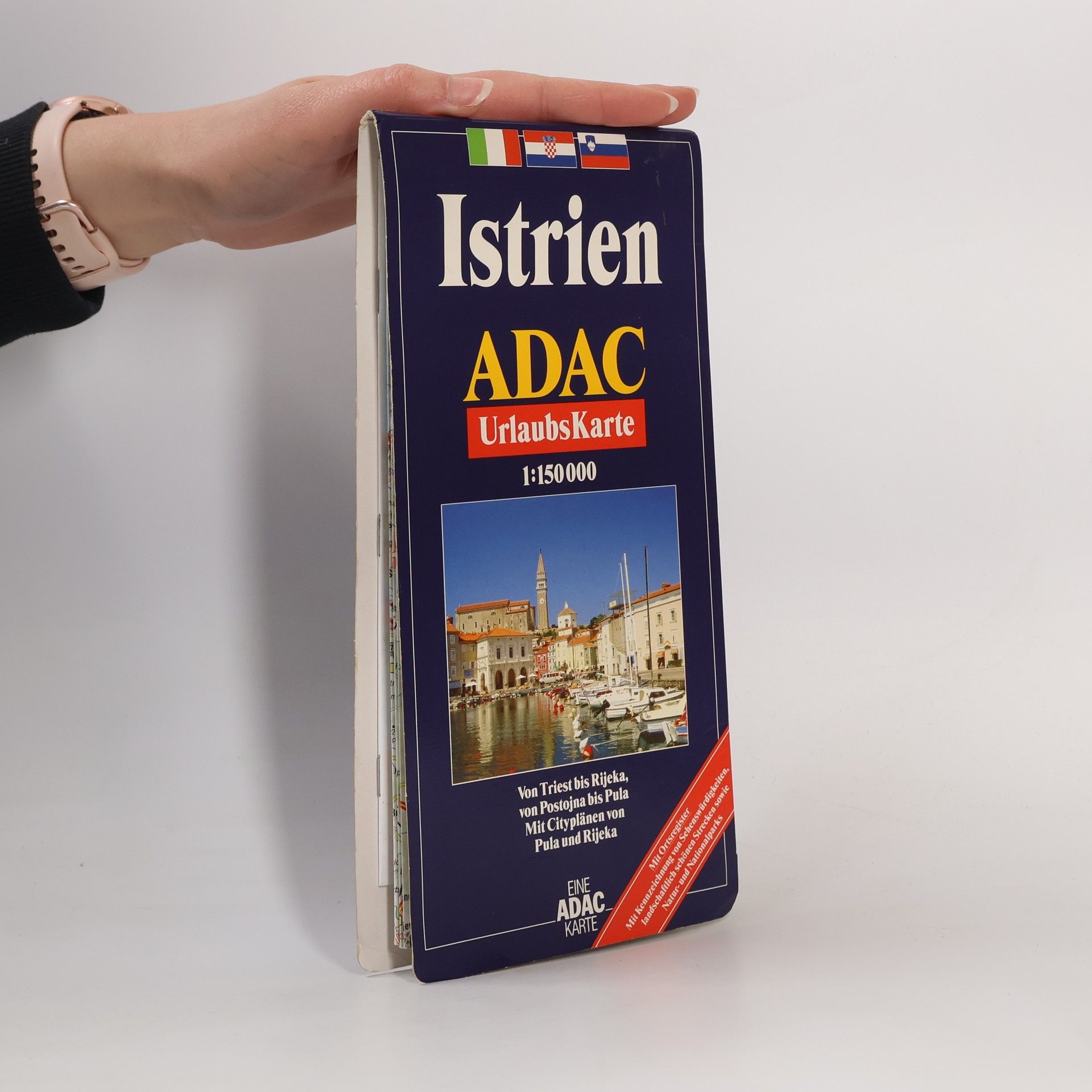 Autores varios Istrien: UrlaubsKarte 1:150000: Von Triest bis Rijeka, von Postojna bis Pula. Mit Cityplänen von Pula und Rijeka. Mit Ortsregister, Kennzeichnung von Sehenswürdigkeiten, landschaftlich schönen Strecken sowie Natur- und Nationalparks