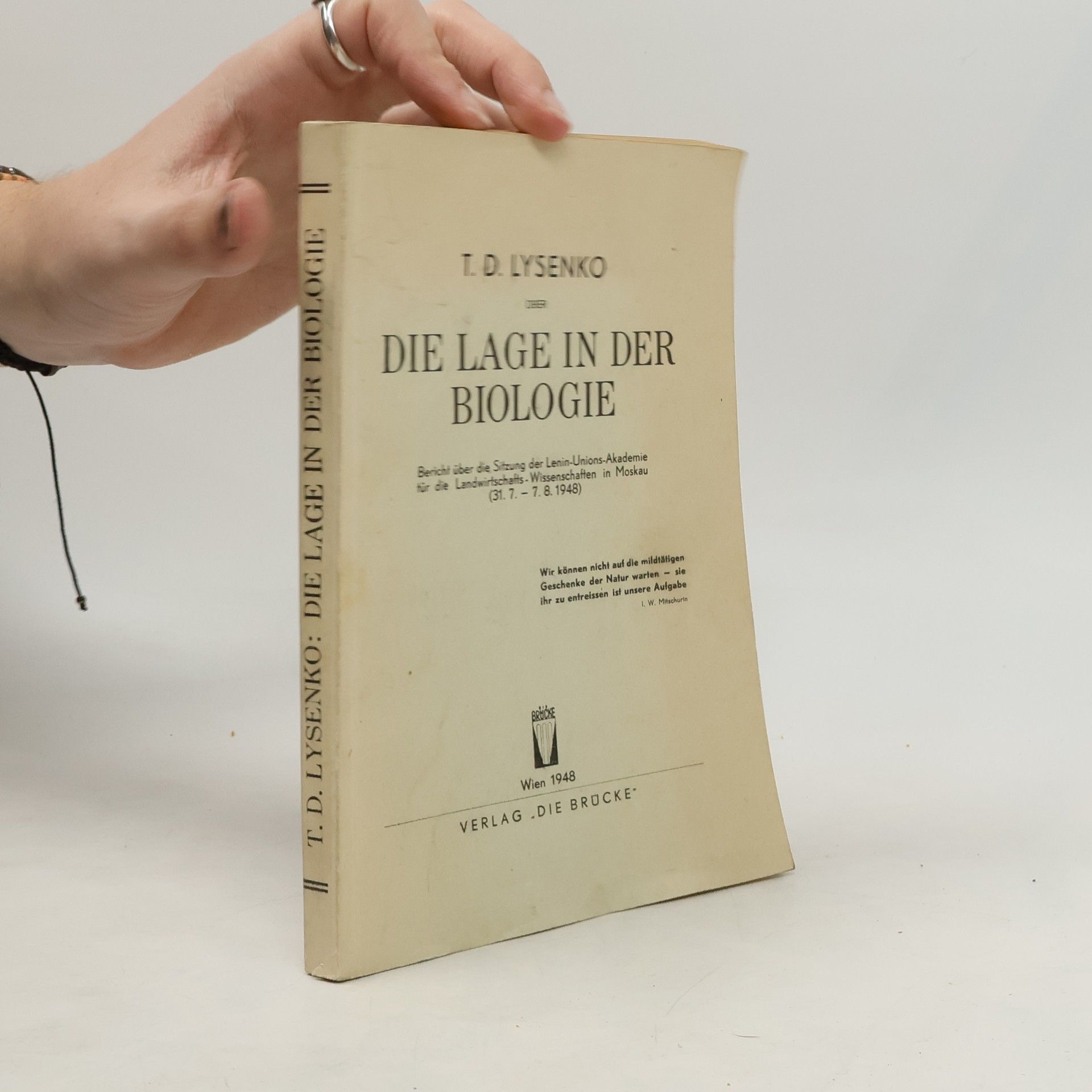 T. D. Lysenko Die Lage in der Biologie