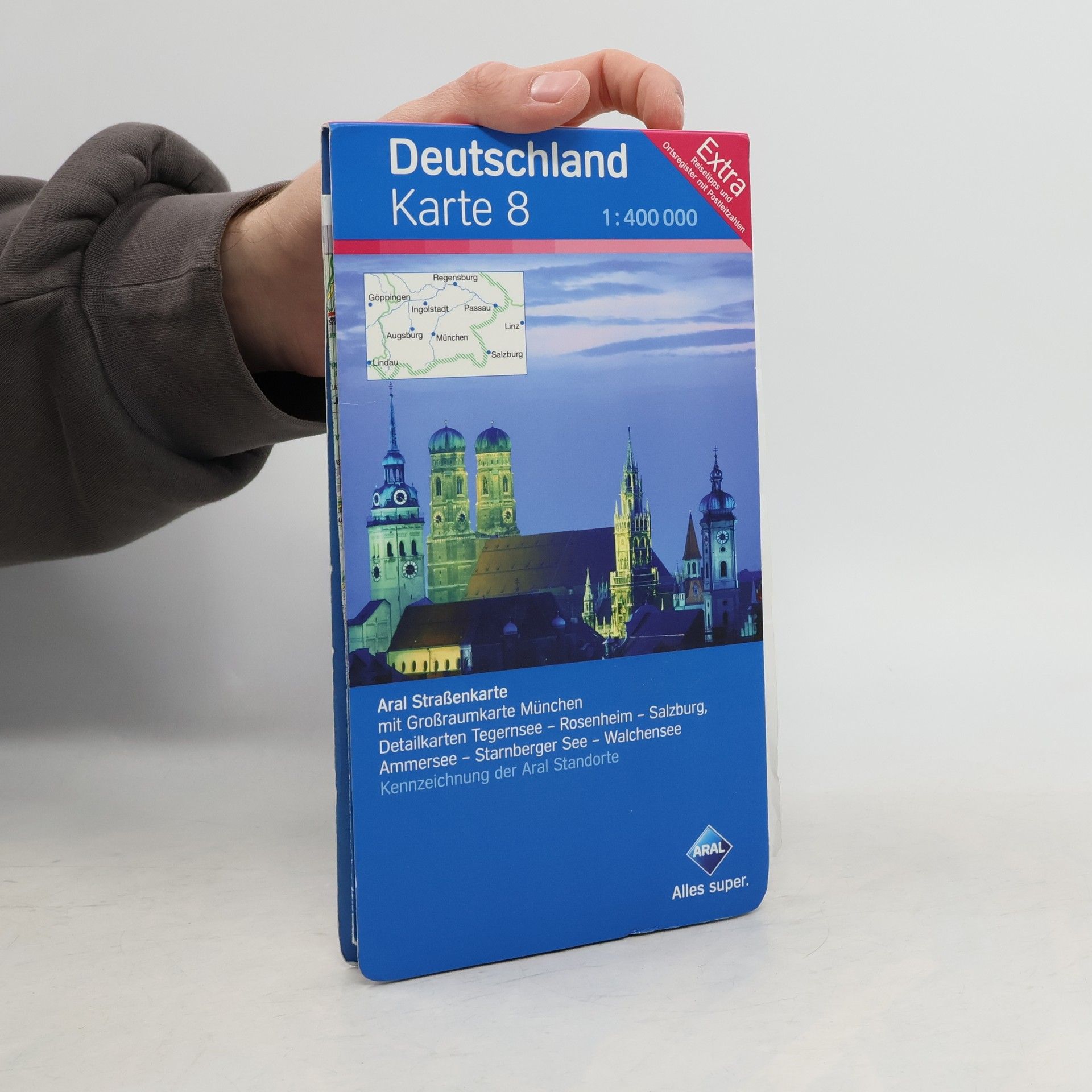 Auteurscollectief Aral Deutschland Karte 8 / 1:400 000 / Süd-Ost, Bayern-Süd / Großraumk. München / Detailk. Tegernsee-Rosenheim-Salzburg, Ammersee-Starnberger See-Walchensee / Extra: Reisetipps u. Ortsregister mit PLZ
