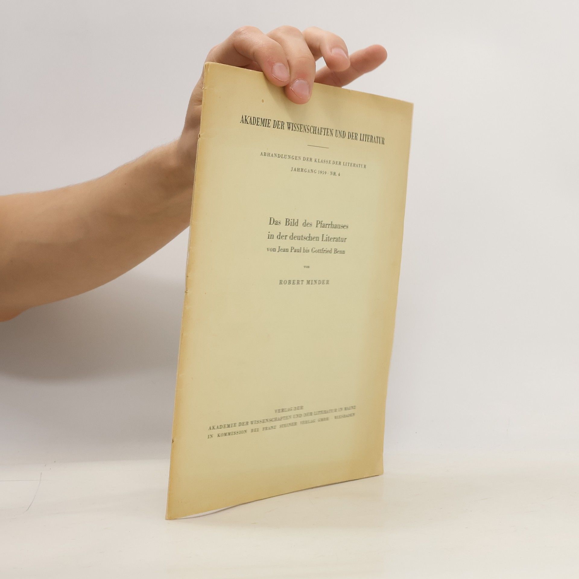 Robert Minder Das Bild des Pfarrhauses in der deutschen Literatur von Jean Paul bis Gottfried Benn