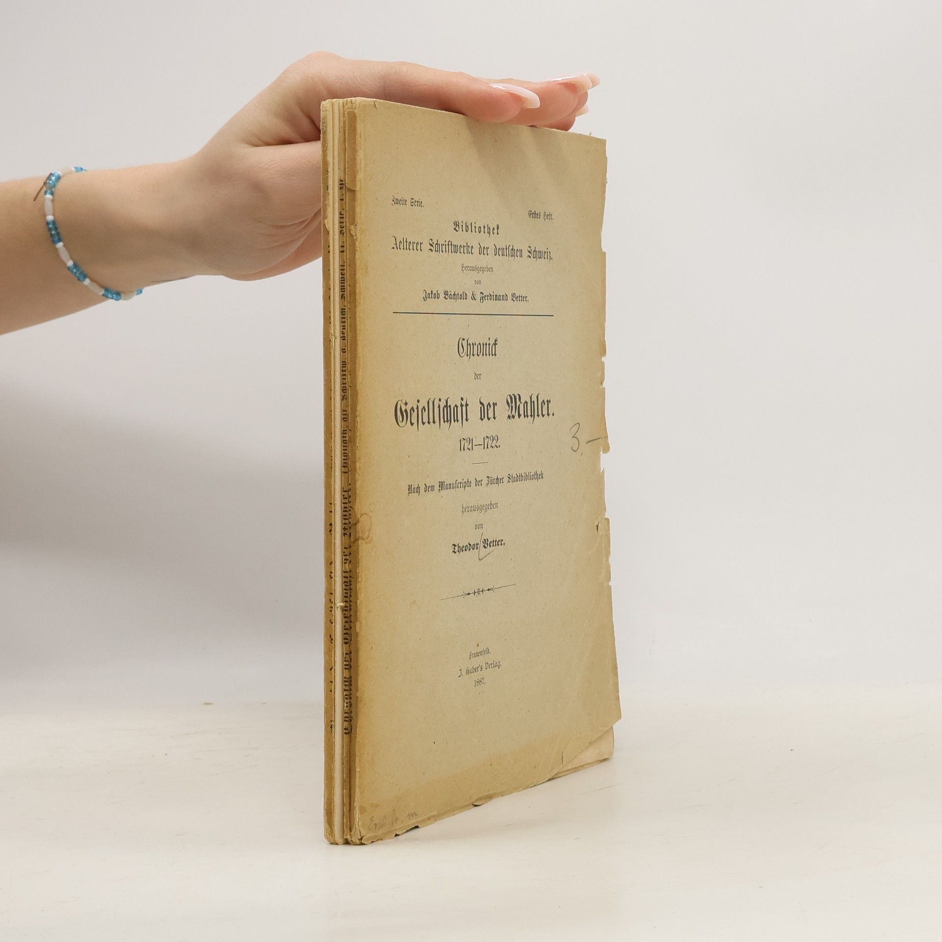 Theodor Vetter Chronik Der Gesellschaft Der Mahler, 1721-1722