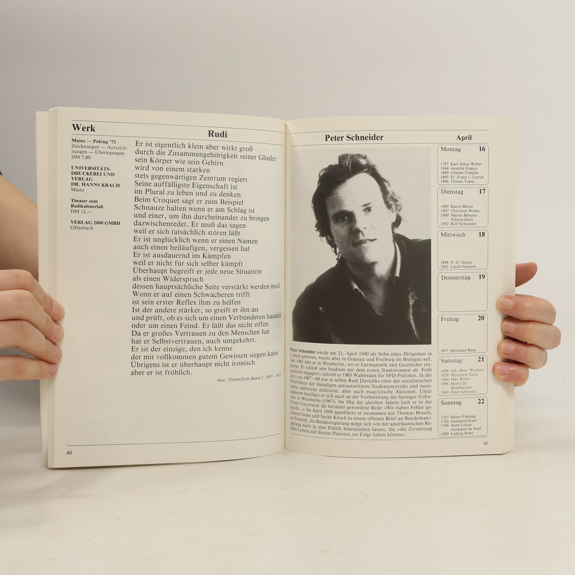 Literaturkalender Spektrum des Geistes 1984