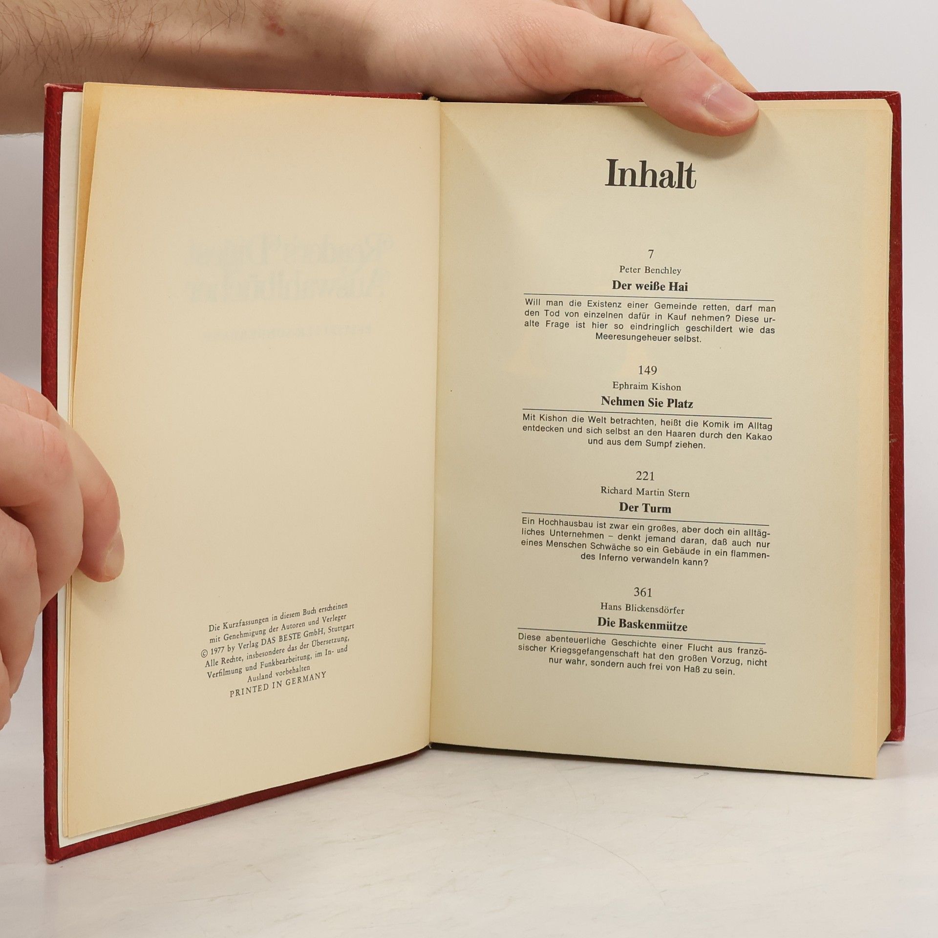 Peter Benchley Reader's Digest Auswahlbücher. Der weiße Hai. Nehmen sie Platz. Der Turm. Die Baskenmütze