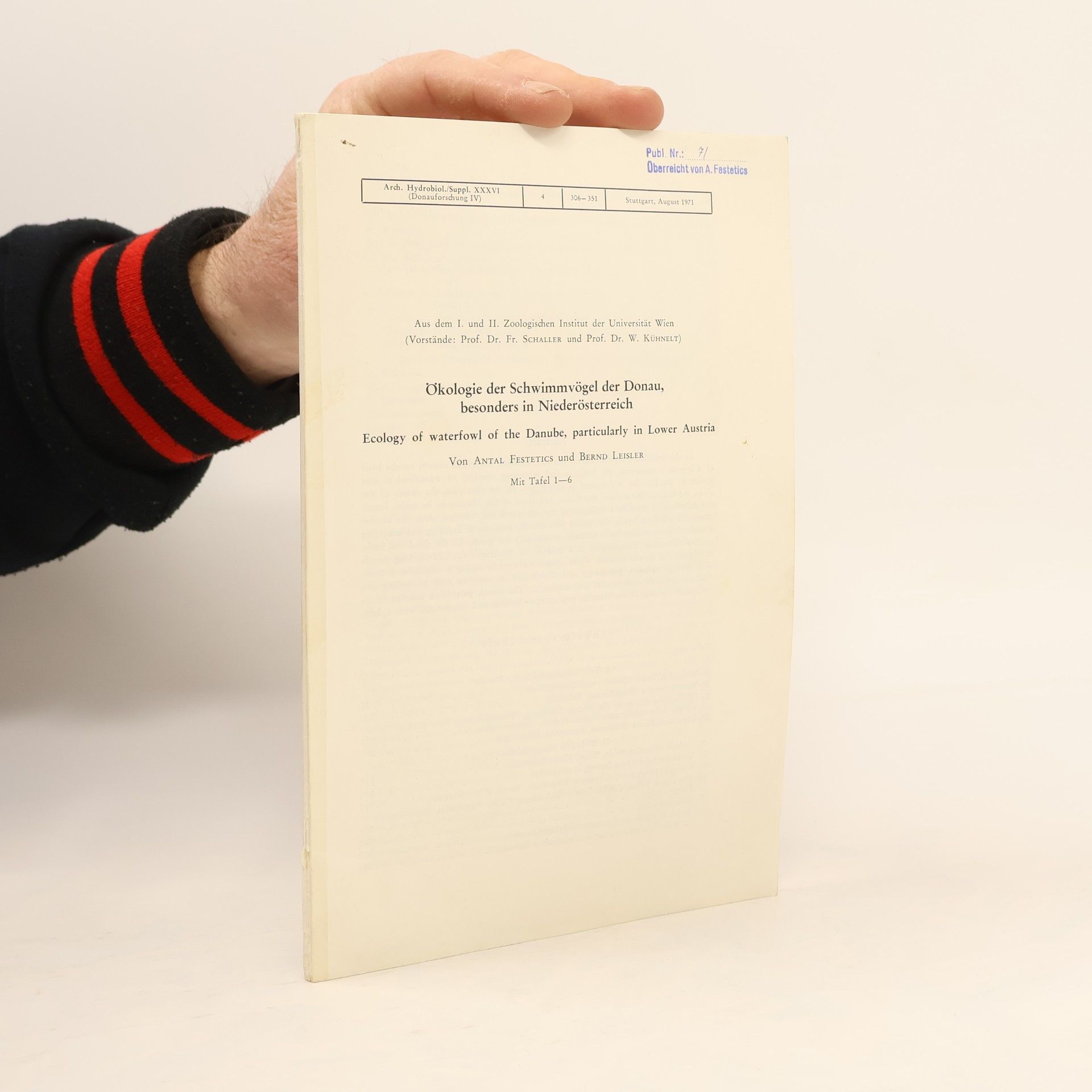 Antal Festetics Ökologie der Schwimmvögel der Donau, besonders in Niederösterreich