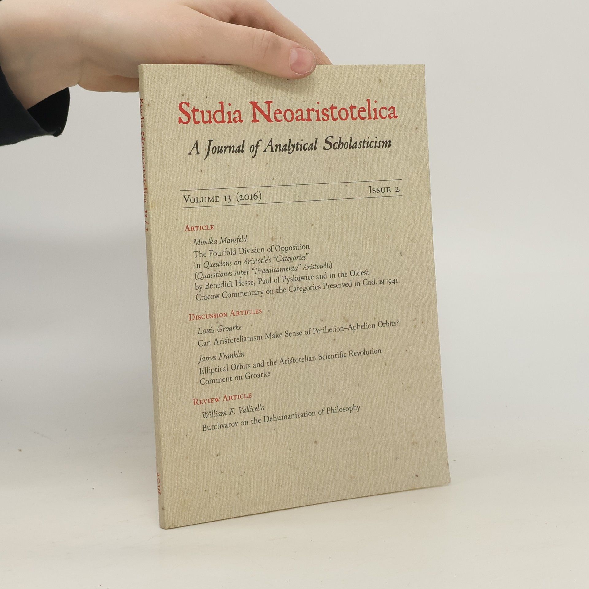 AA.VV. Studia Neoaristotelica. A Journal of Analytical Scholasticism. Volume 13. Issue 2