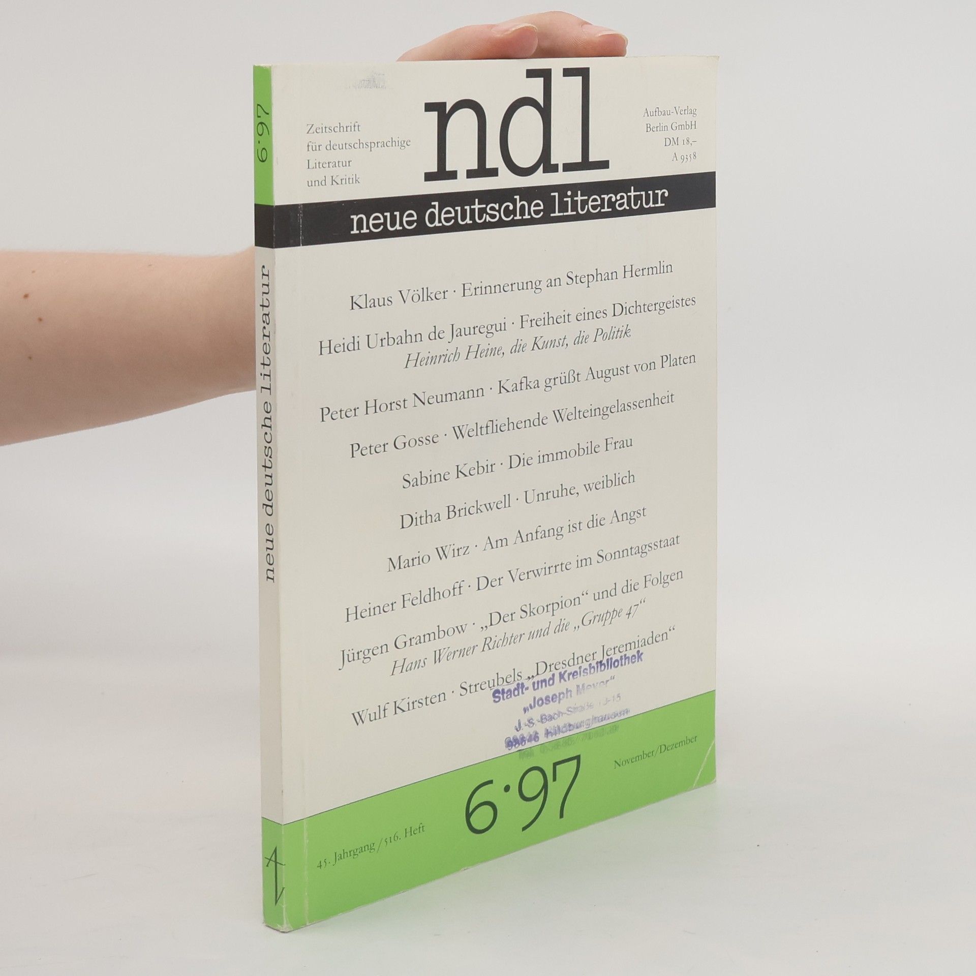 Collectif d'auteurs Neue deutsche Literatur 6/97