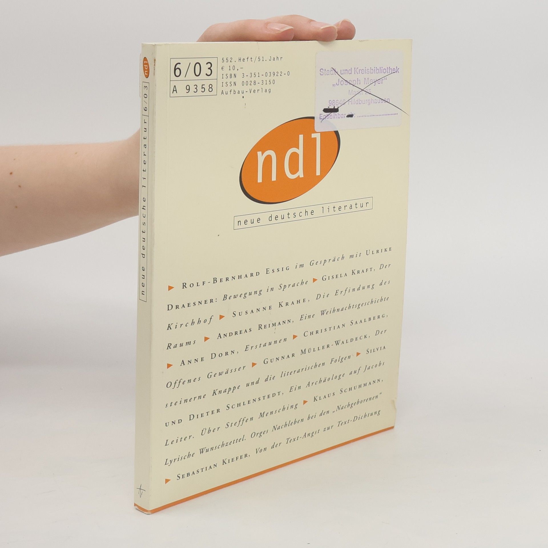 Collectif d'auteurs Neue deutsche Literatur 6/03