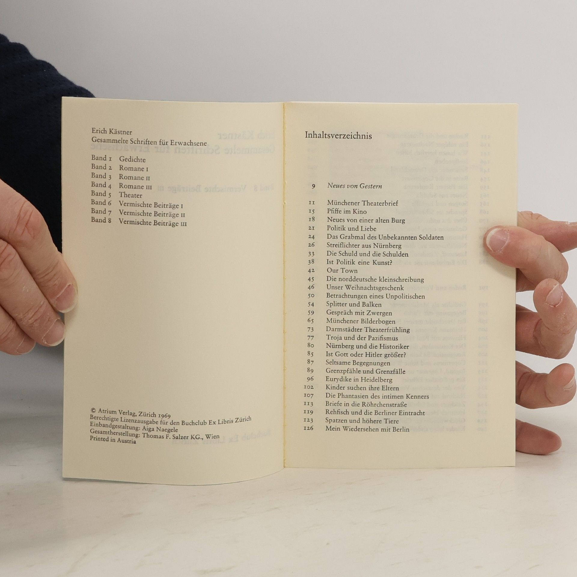 Erich Kästner Gesammelte Schriften für Erwachsene. Band 8. Vermischte Beiträge III.